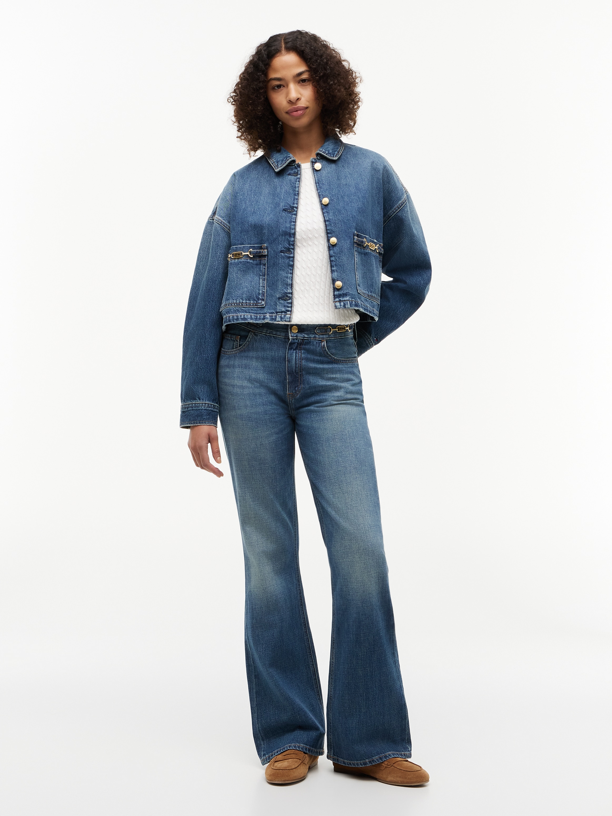 Tommy Hilfiger Jeansjacke »CROPPED JACKET CAM MID« ohne Kapuze aus Baumwolle, verkürzte Form