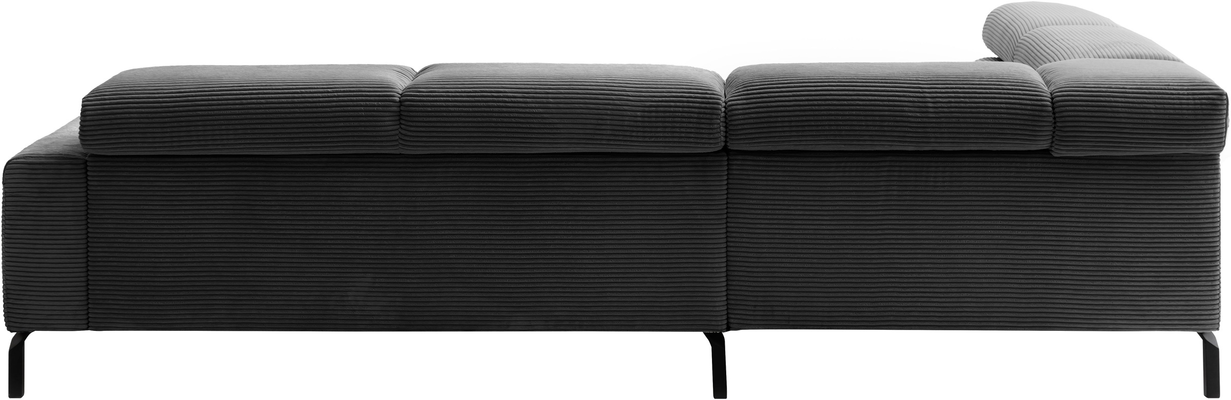 Places of Style Ecksofa »Antonelli, L-Form, inkl. Kopfteilverstellung, Breite 276 cm«, ohne Sitztiefenverstellung, in Cord, dunkelgrau