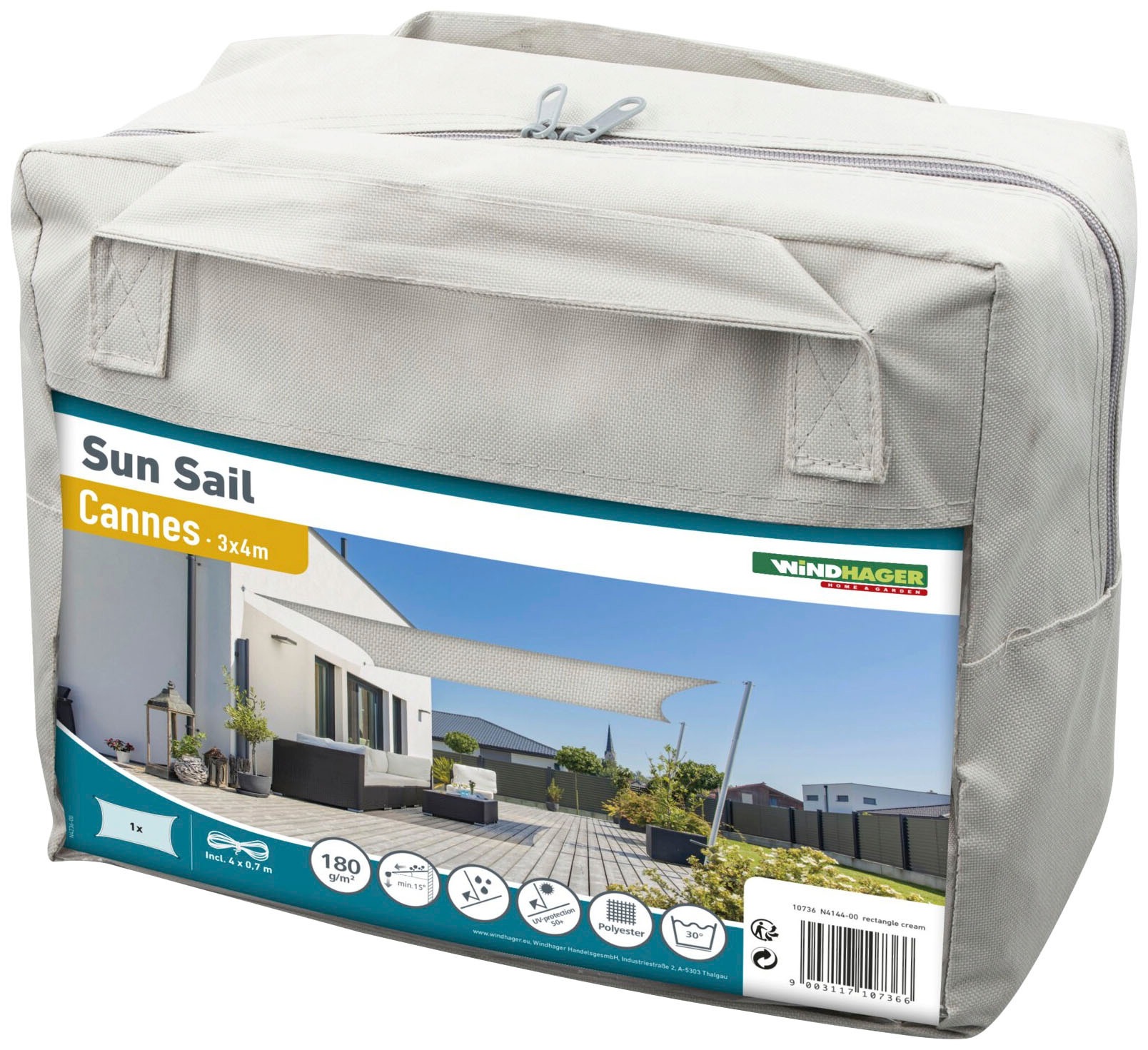 Windhager Sonnensegel »Cannes Rechteck«, 3x4m, grau