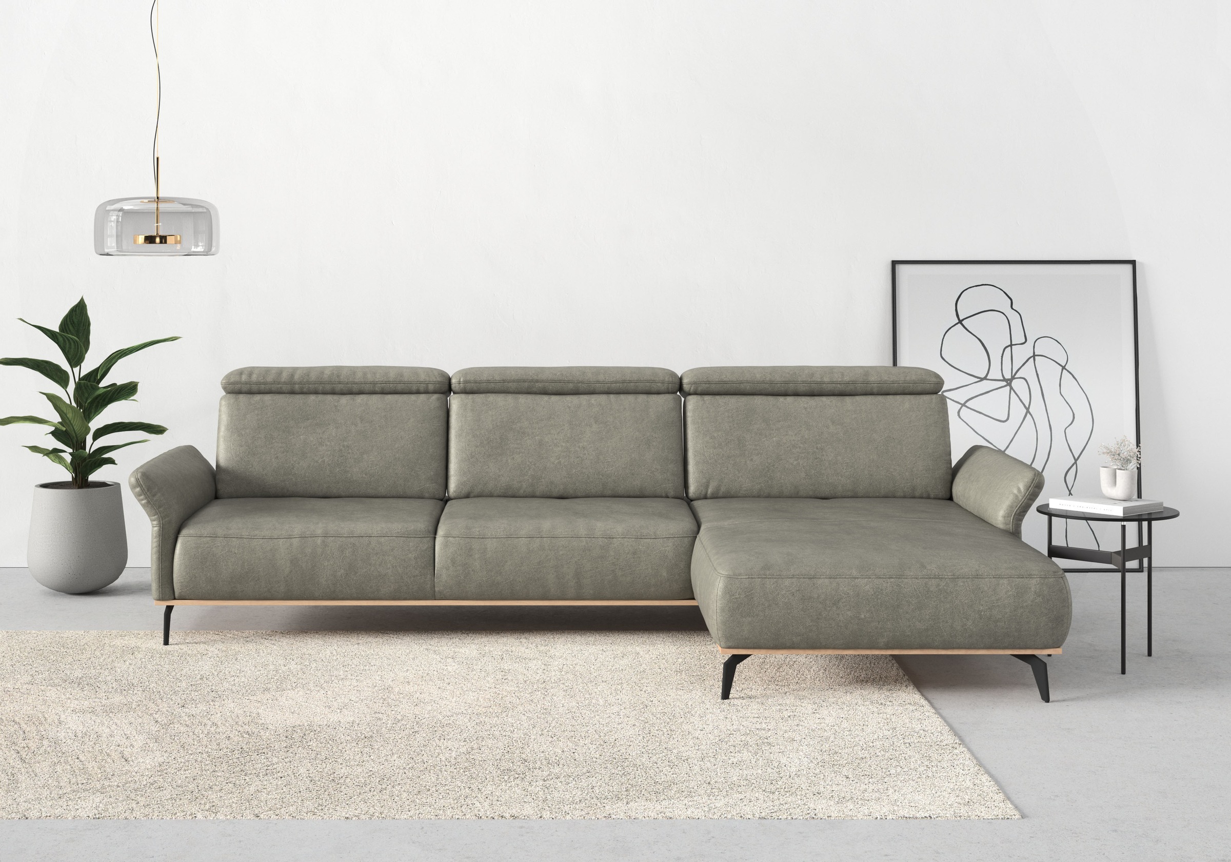 Thumbnail - PLACES OF STYLE Ecksofa "Fjord L-Form" massiv, wahlweise mit Armlehnfunktion, Kopf- Sitztiefenverstellung