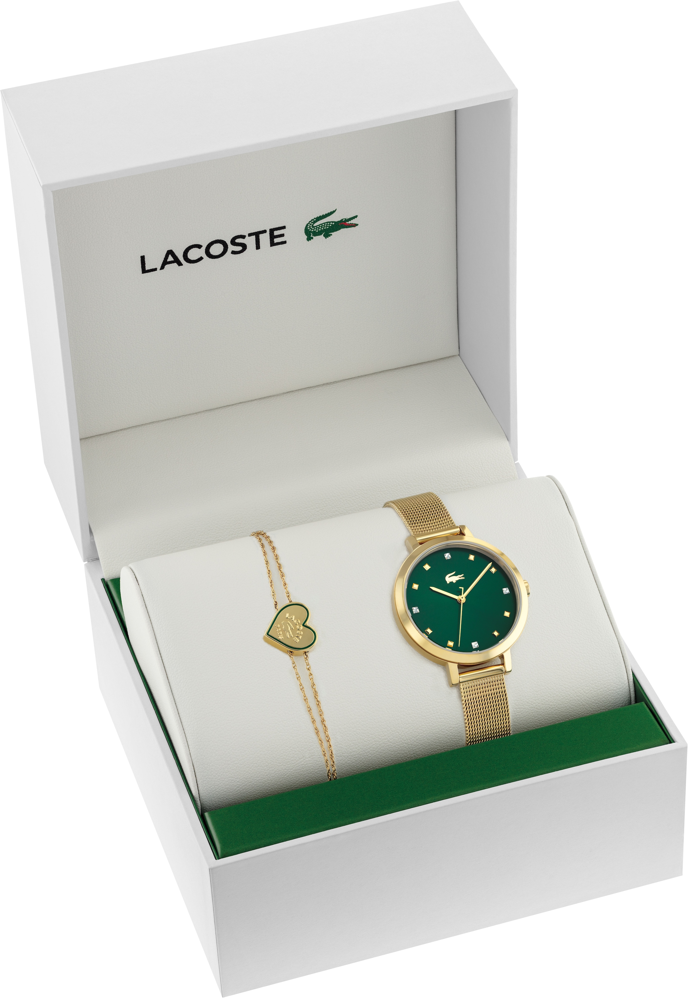 Lacoste Quarzuhr, (Set, 2 tlg., mit Armband), Armbanduhr, Damenuhr, Edelstahlarmband, ideal auch als Geschenk