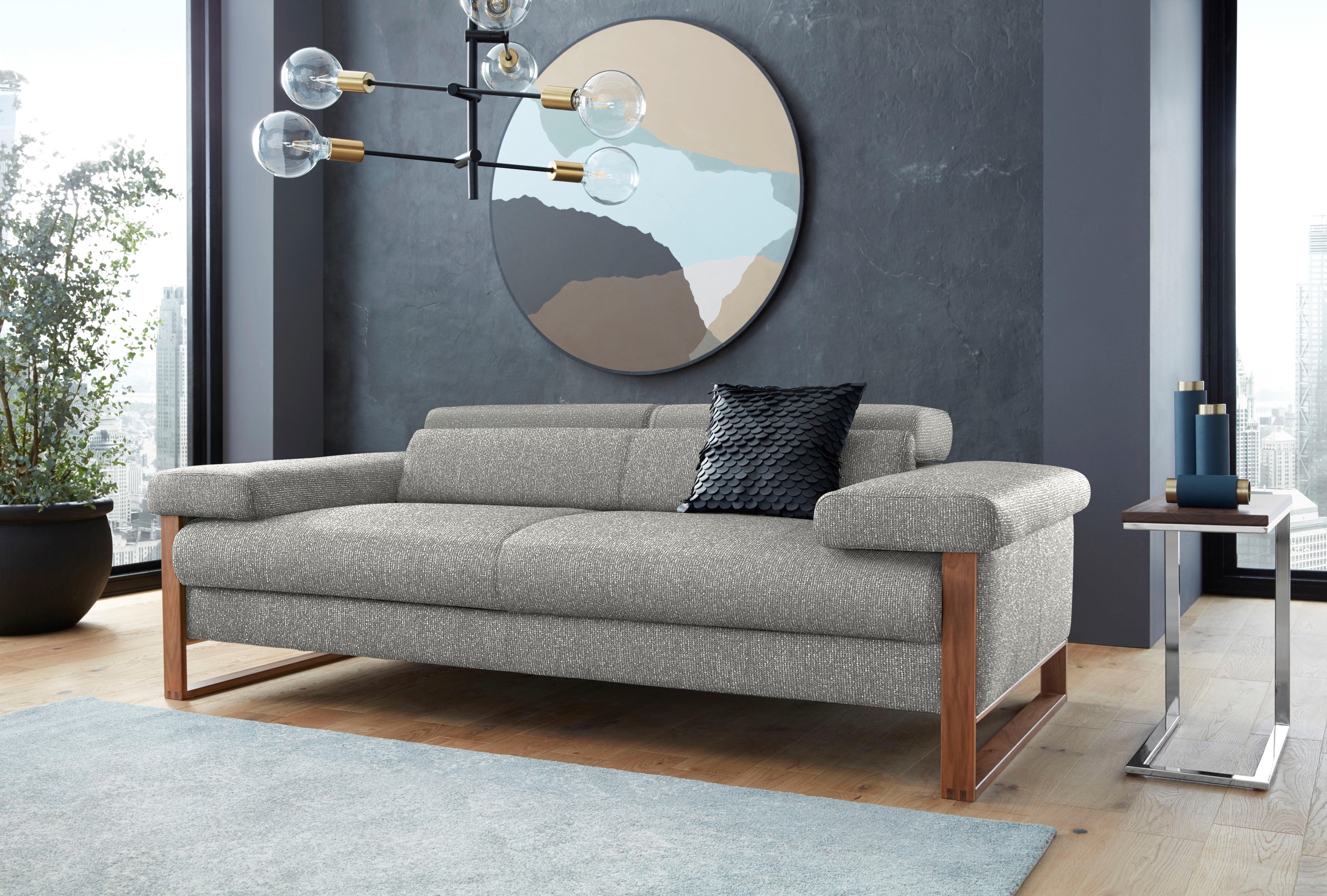 W.SCHILLIG 2-Sitzer "finn wahlw. mit Sitztiefenverstellung & Kopfstützenverstellung, bequem" German Design Award 2016, Fußgestell Nussbaum natur, Breite 210 cm