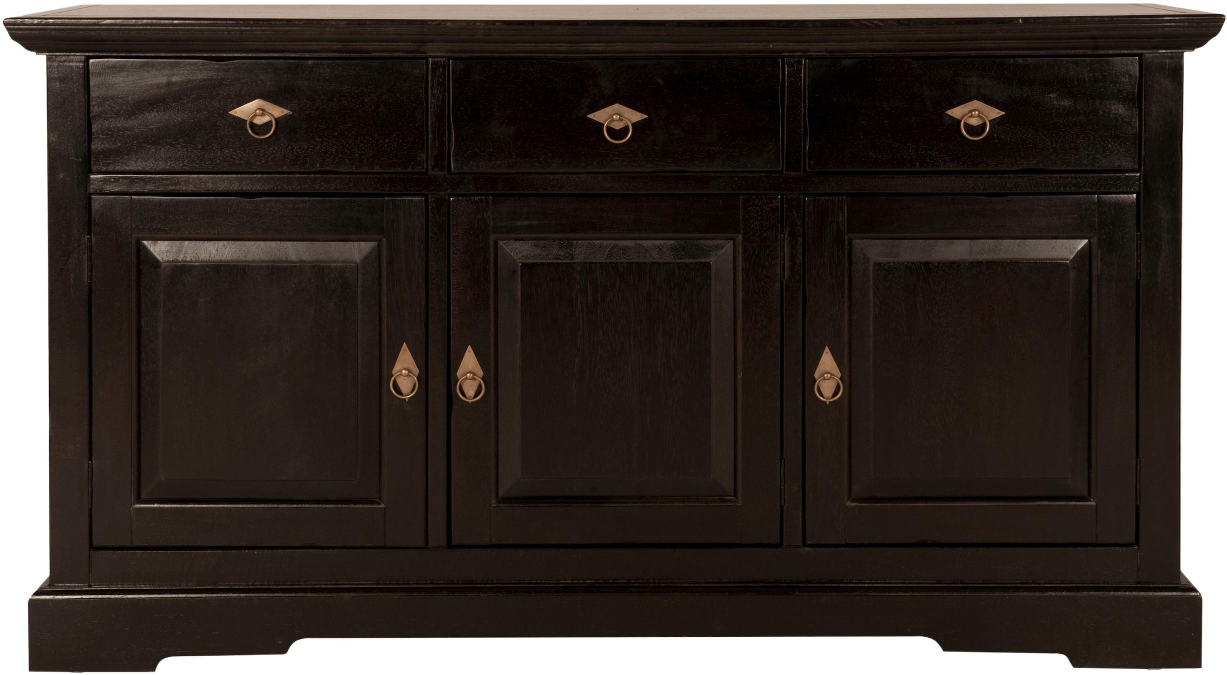 SIT Sideboard "Reims 148 cm aus massiver Akazie mit 3 Türen und 3 Schubladen" Massivholz-Sideboard mit markanten Metall-Ringgriffen