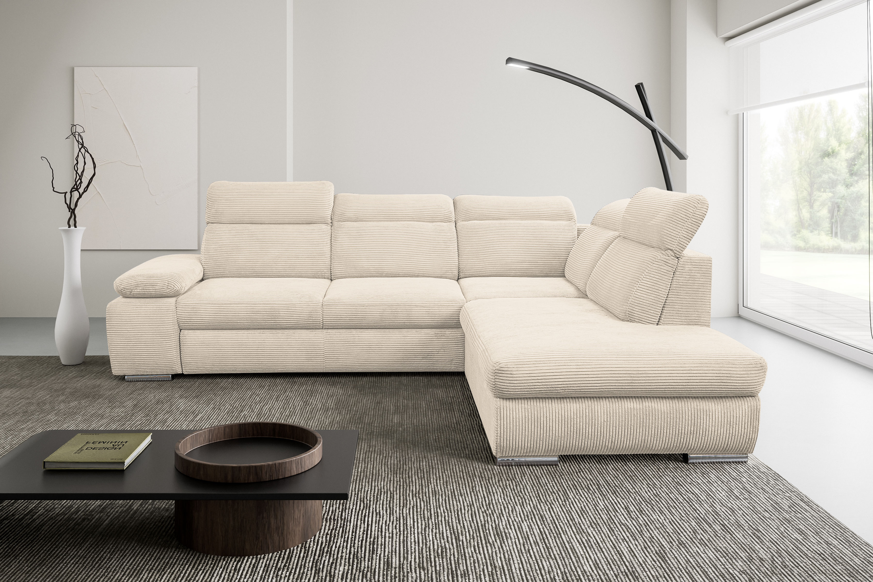 WERK2 Ecksofa "Alicante 280 x 230 cm Cord L-Form, modern und bequem" Cord, L-Form, XXL, Schlaffunktion, Bettkasten