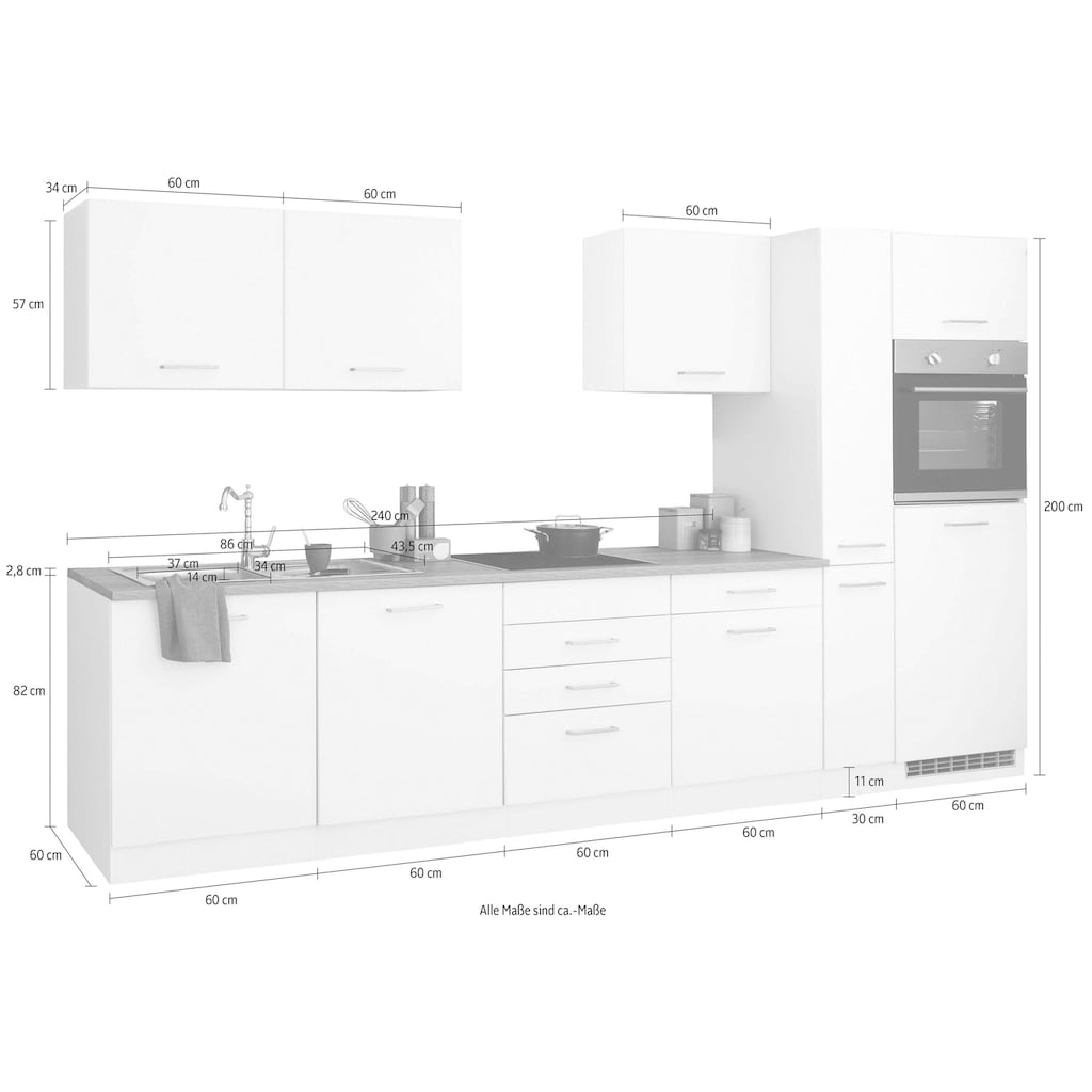 Wohnen Küchenmöbel HELD MÖBEL Küchenzeile »Visby«, ohne E-Geräte, Breite 330 cm weiß