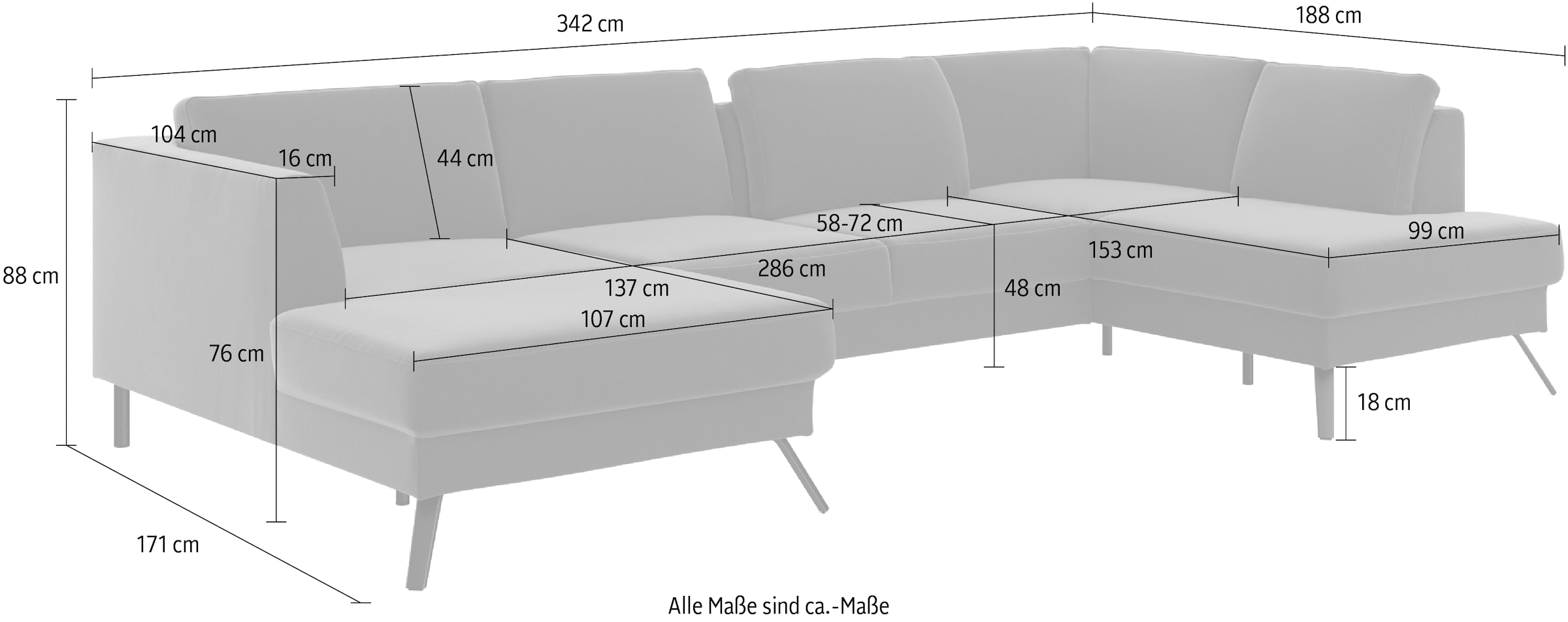 sit&more Wohnlandschaft »Lindholm U-Form«, mit Sitztiefenverstellung und Federkern