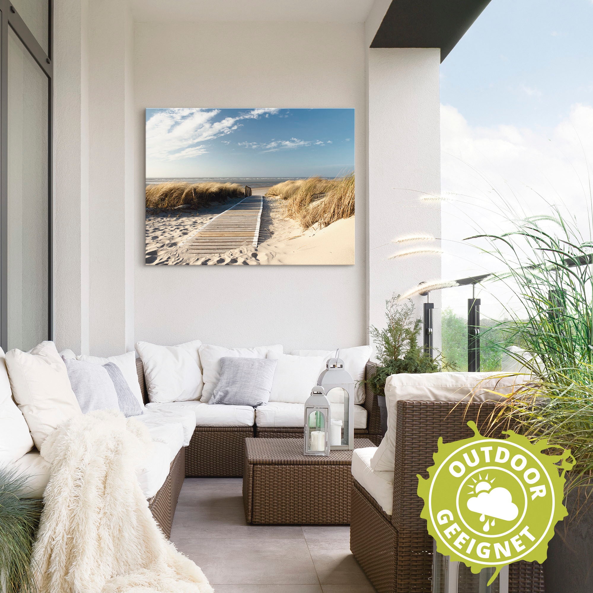 Artland Wandbild »Nordseestrand auf Langeoog - Steg«, Strand, (1 St.), als Alubild, Outdoorbild, Leinwandbild, Wandaufkleber, versch. Größen