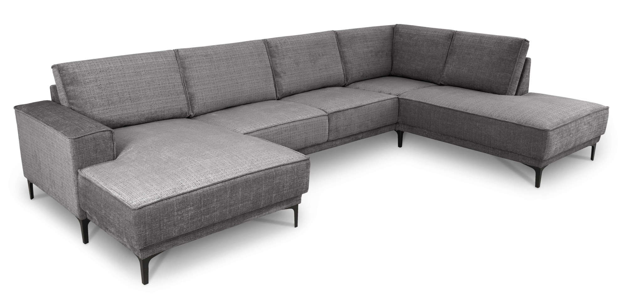 Places of Style Wohnlandschaft »XXL Sofa Oland, Struktur, Flachgewebe, Luxus-Microfaser, Boucle«, U-Form, 345 cm, Wellenunterfederung, Skandi-Design, Metallfüße