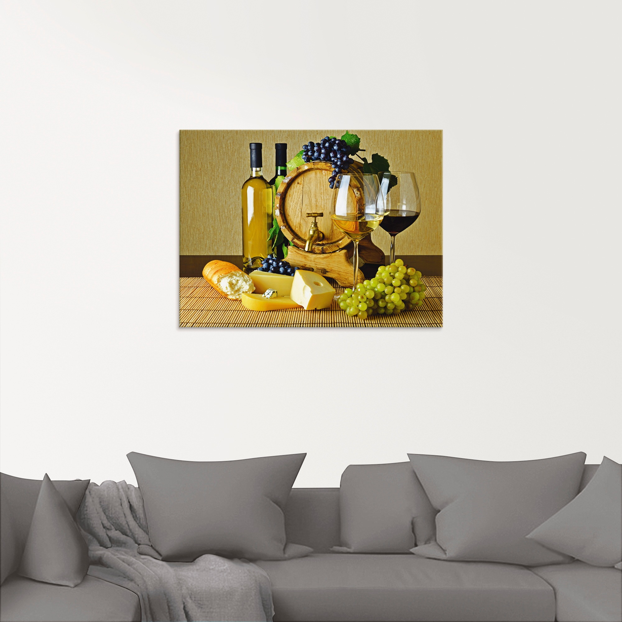 Artland Glasbild "Käse, Wein und Trauben" Lebensmittel 1 Stk. tlg. in versc günstig online kaufen