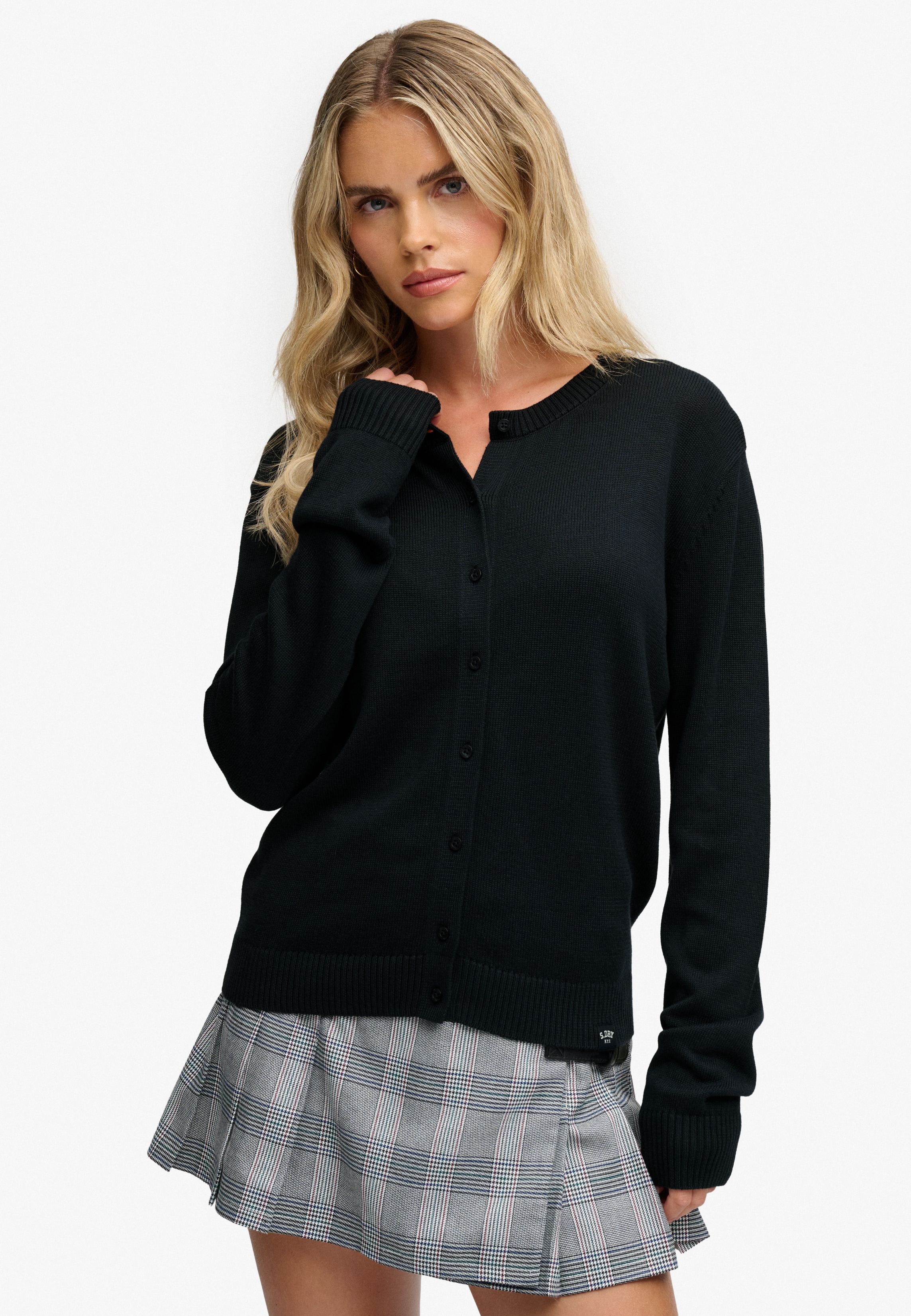 Superdry Strickjacke "ESSENTIAL SLOUCHY CREW CARDI" Baumwollmischung