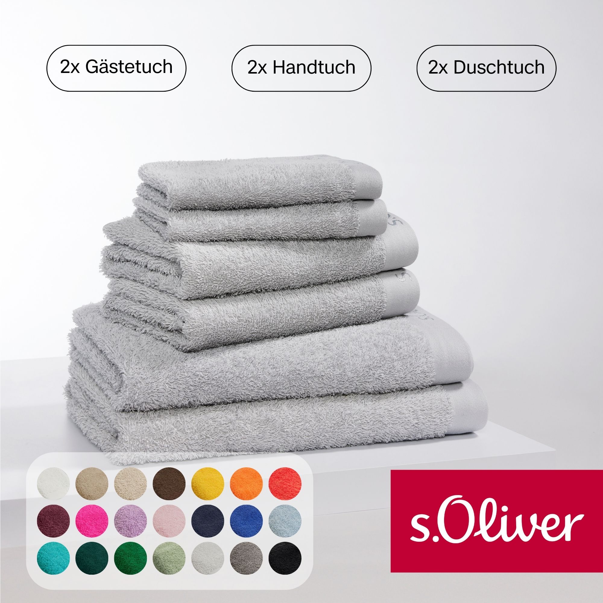 s.Oliver Handtuch Set "s.Oliver, Premium Qualität, 600 gr/m²" Set 6 Stk. Walkfrottier 2 Gästetücher 30x50, 2 Handtücher 50x100, 2 Duschtücher 70x140