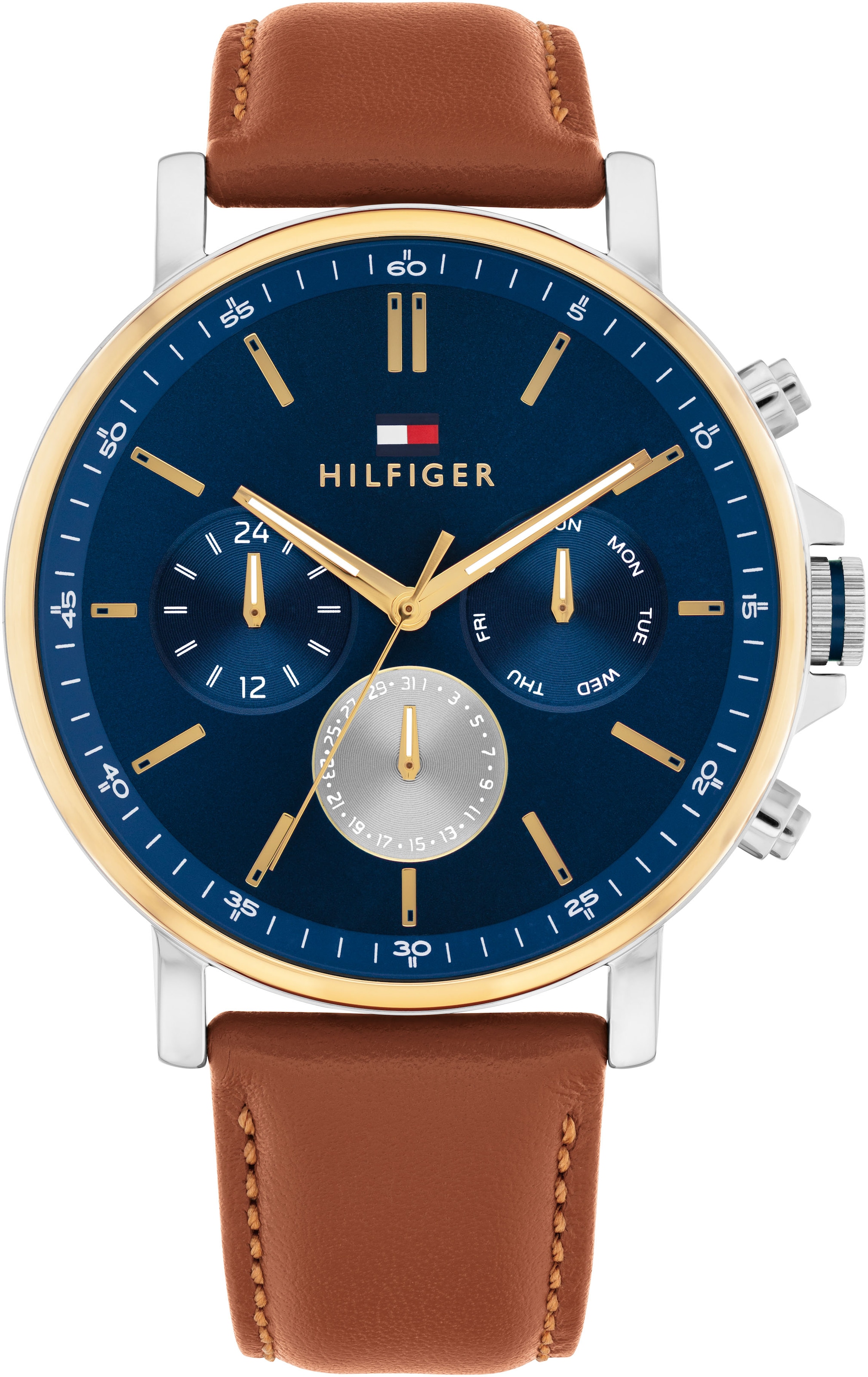 Tommy Hilfiger Multifunktionsuhr »TYSON«, Quarzuhr, Armbanduhr, Herrenuhr, Lederarmband, analog