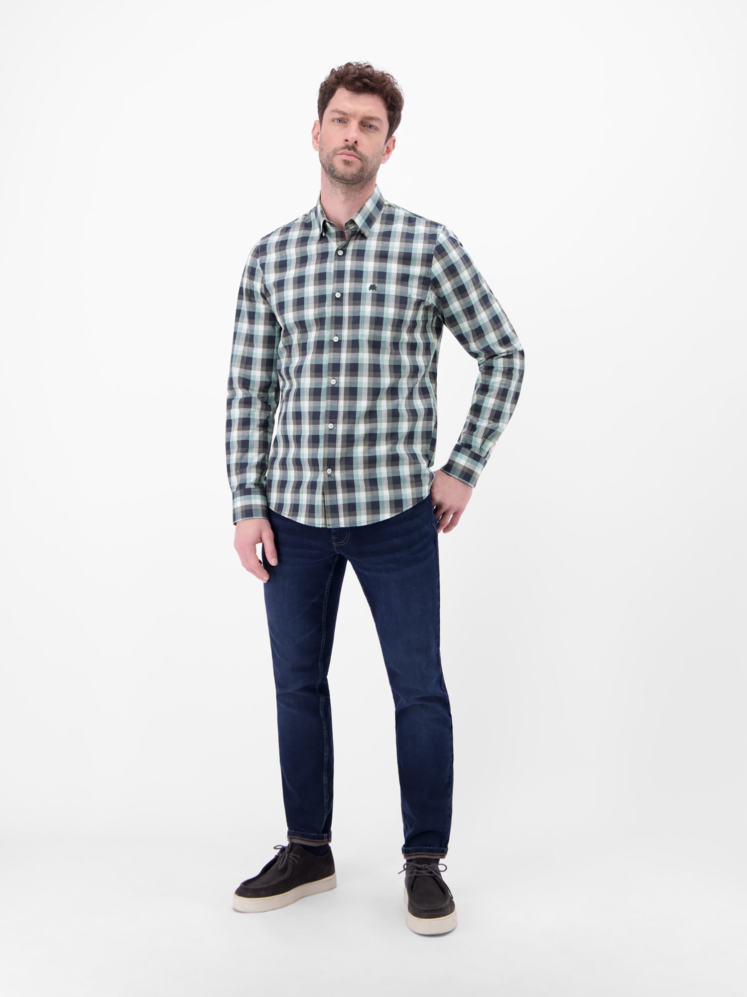 LERROS Langarmhemd »LERROS Karohemd mit Kentkragen und Brusttasche«