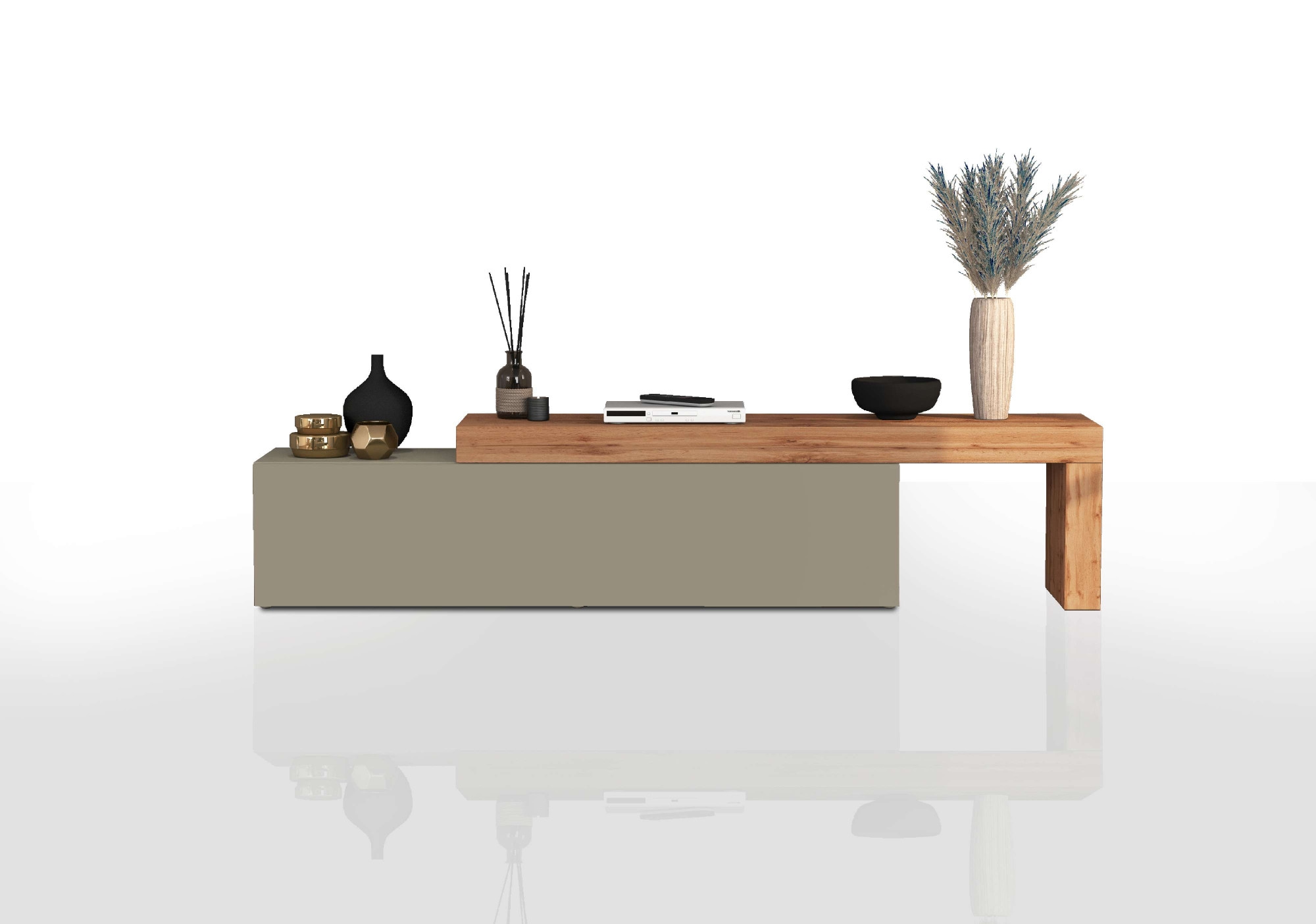 INOSIGN Lowboard »Chronos TV-Board, TV-Schrank«, (1 St., Breite verstellbar von 190 bis 350 cm), Breite 270 cm TV-Board,Lowboard,1 Klappe und ein L-Förmiger Aufsatz