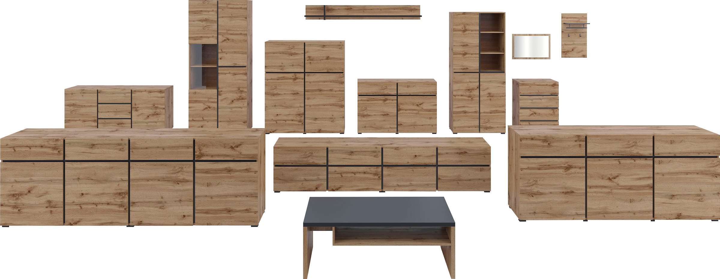 INOSIGN Sideboard »Cross, Breite 150 cm, moderne grifflose Kommode, 2Türen/3 Schubkästen«, Schubladenkommode mit viel Stauraum, Einlegeböden verstellbar