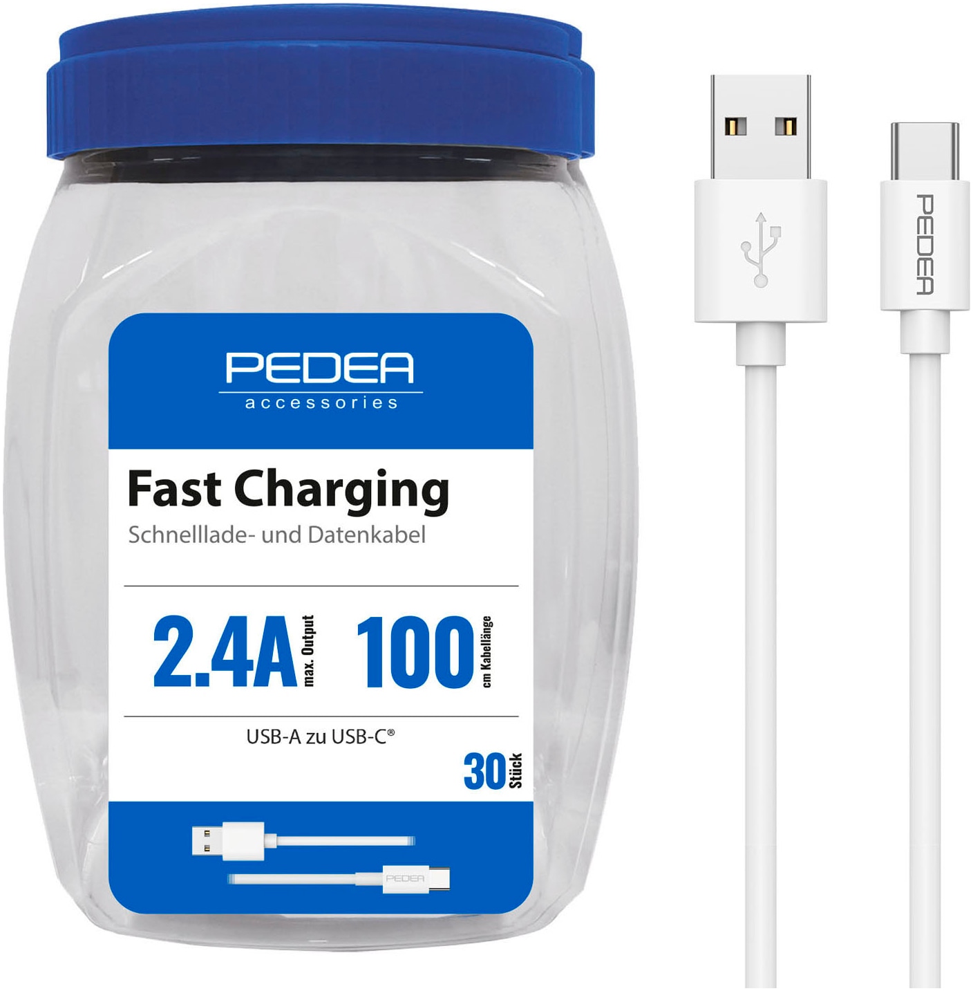 PEDEA USB-Kabel »Daten- und Schnellladekabel 30er Box USB-A/C«, USB Typ A-USB Typ C, 100,00 cm