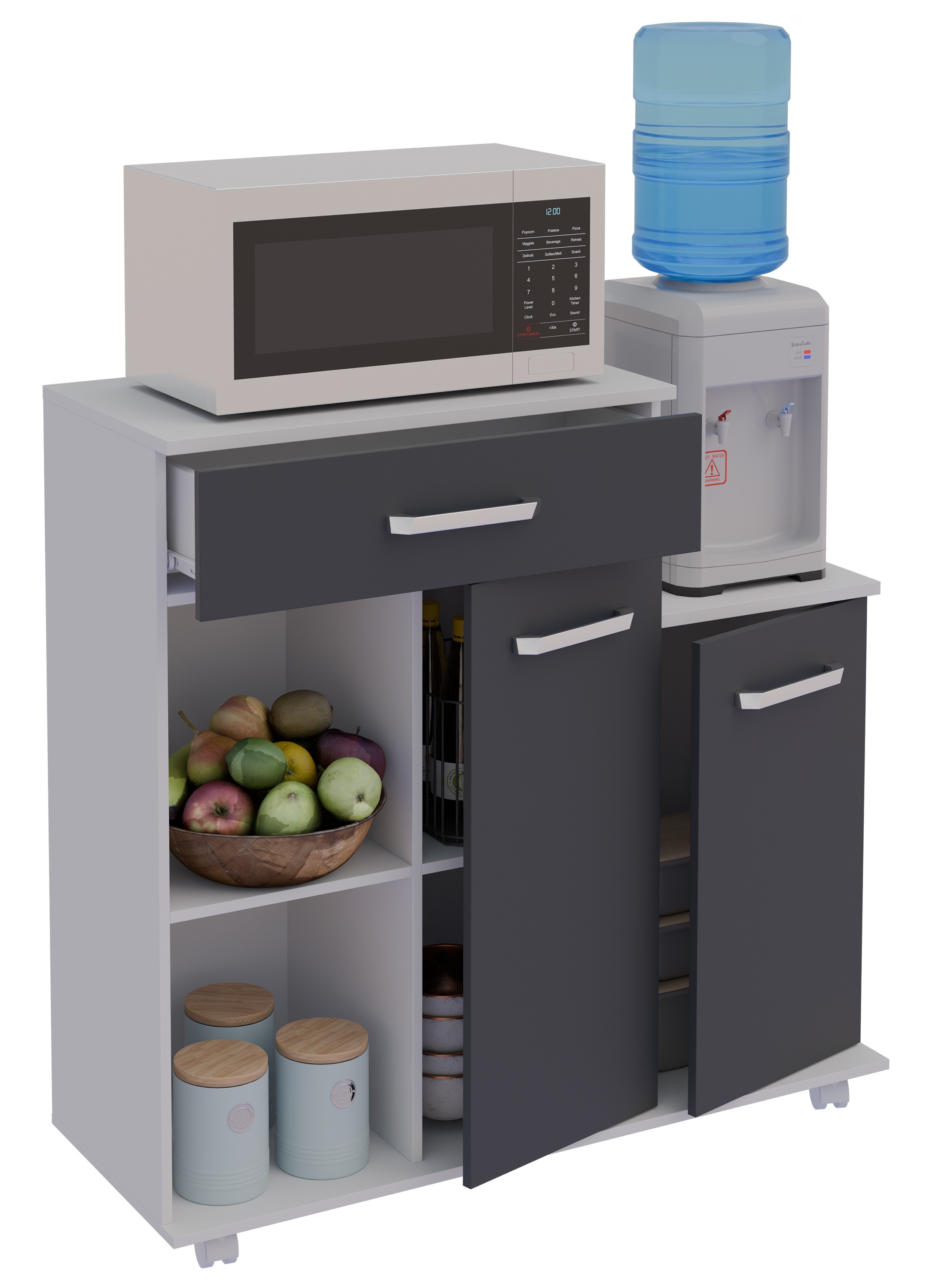 Küchenbuffet VCM, B:90cm T:33cmweiß, anthrazit, Obermaterial: 100% Holz Wood., Schränke, "Küchenwagen Servierwagen Rollwagen Rollen Bakila"