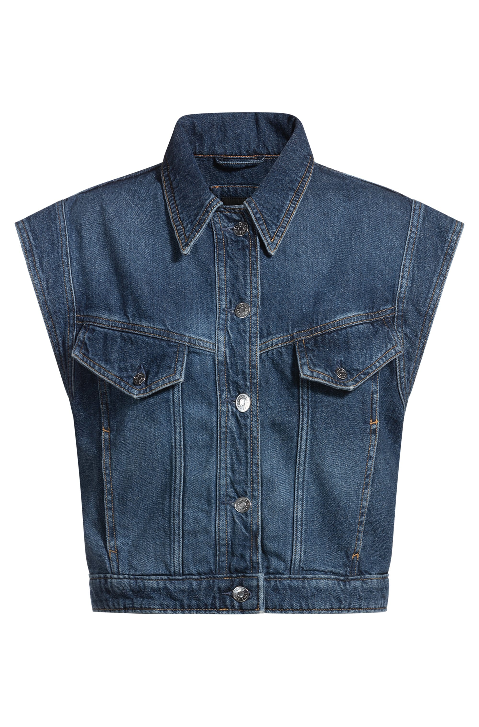 BOSS ORANGE Jeansjacke »DENIM VEST 1.0 Premium Damenmode«, mit femininen Schulter Details