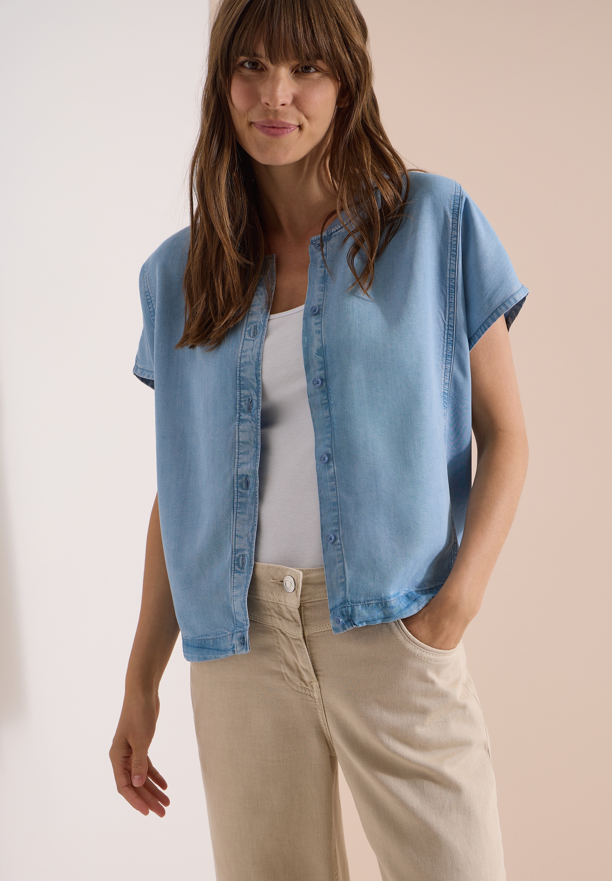 Cecil Kurzarmbluse in Denim-Optik