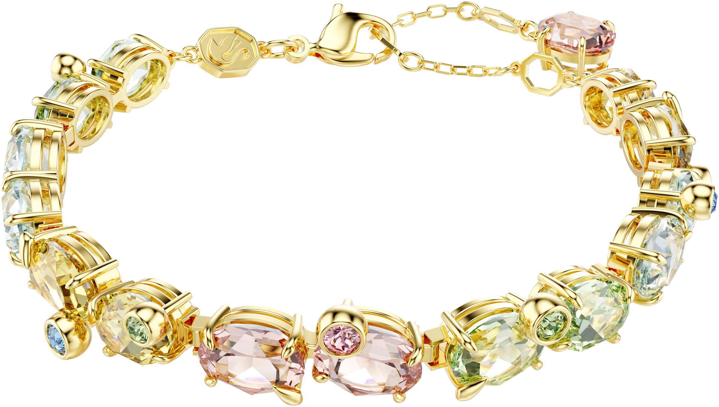 Armband SWAROVSKI "Schmuck Geschenk Gema Tennis Armkette", gold (gelbgoldfarben, pink, grün, blau, gelb, pink, grün, blau, gelb), Armbänder, Damen, Metall, Armband, mit Swarovski Kristall 2