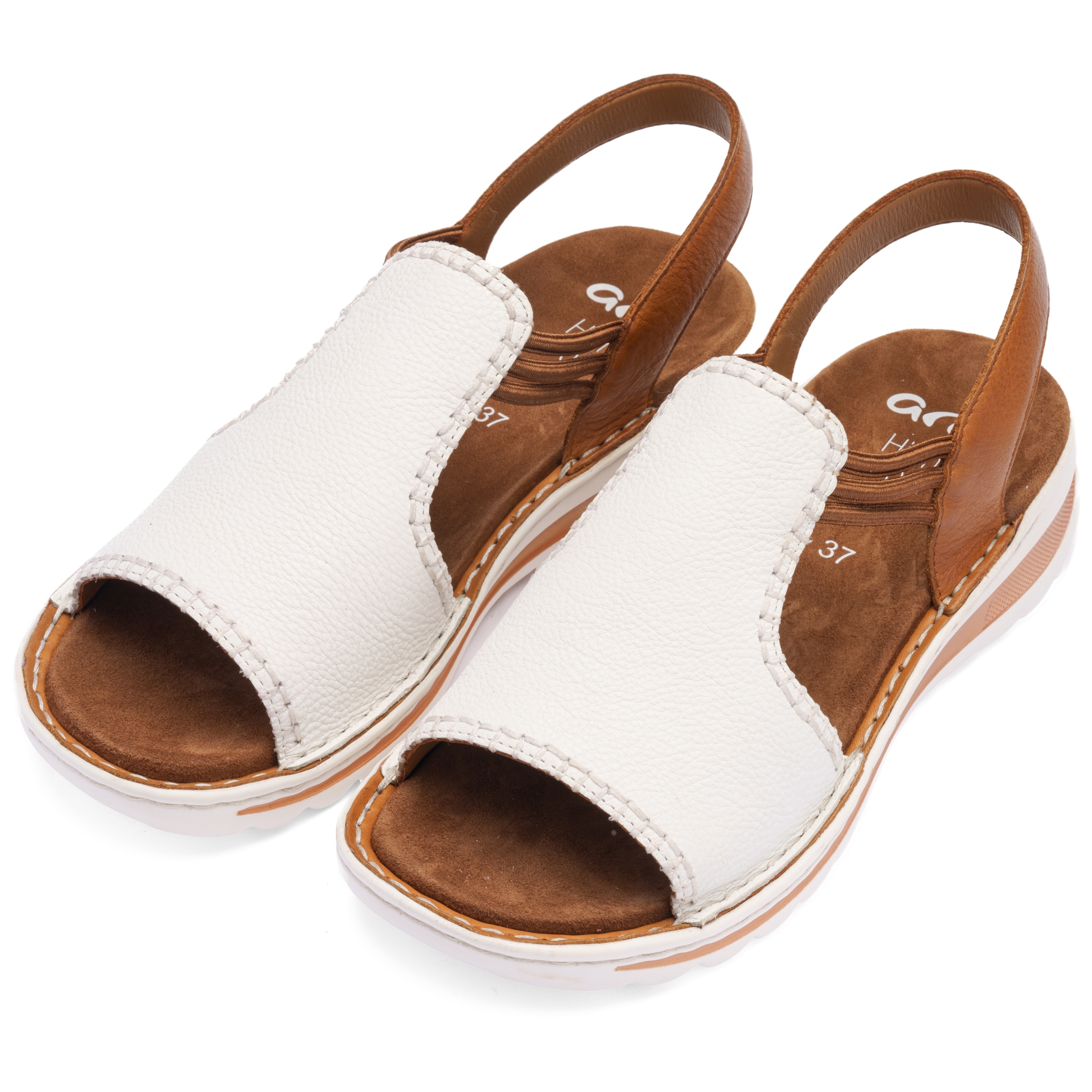 Keilsandalette ARA "TAMPA", Damen, Gr. 38, weiß, cognac, Glattleder, Basic, Schuhe, Keilsandalette, Bequemschuh in Schuhweite G (= weit)