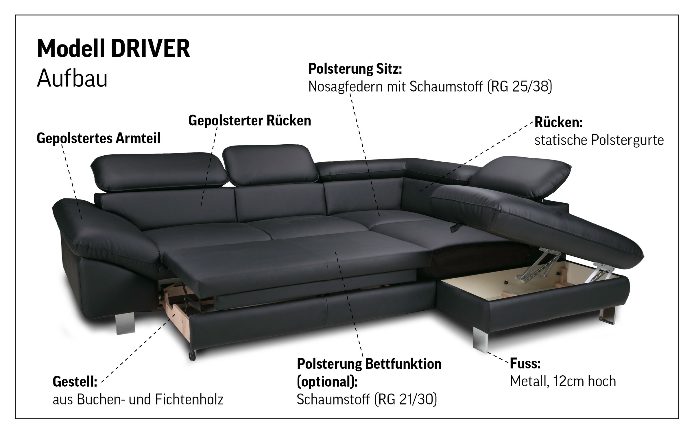 Thumbnail - COTTA Ecksofa "Driver L-Form" mit Kopfteilverstellung, wahlweise mit Bettfunktion & Bettkasten