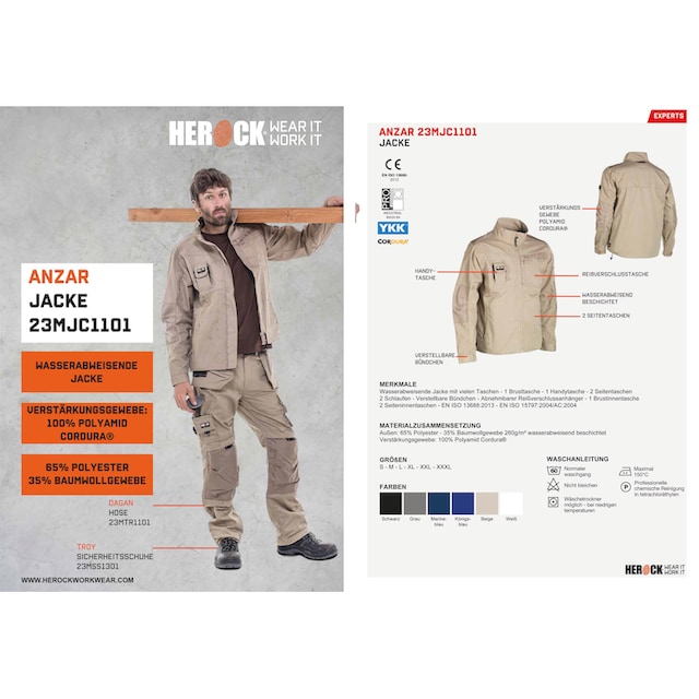 Herock Arbeitsjacke »Anzar Jacke«, Wasserabweisend - 7 Taschen - robust - verstellbare  Bündchen günstig | BAUR