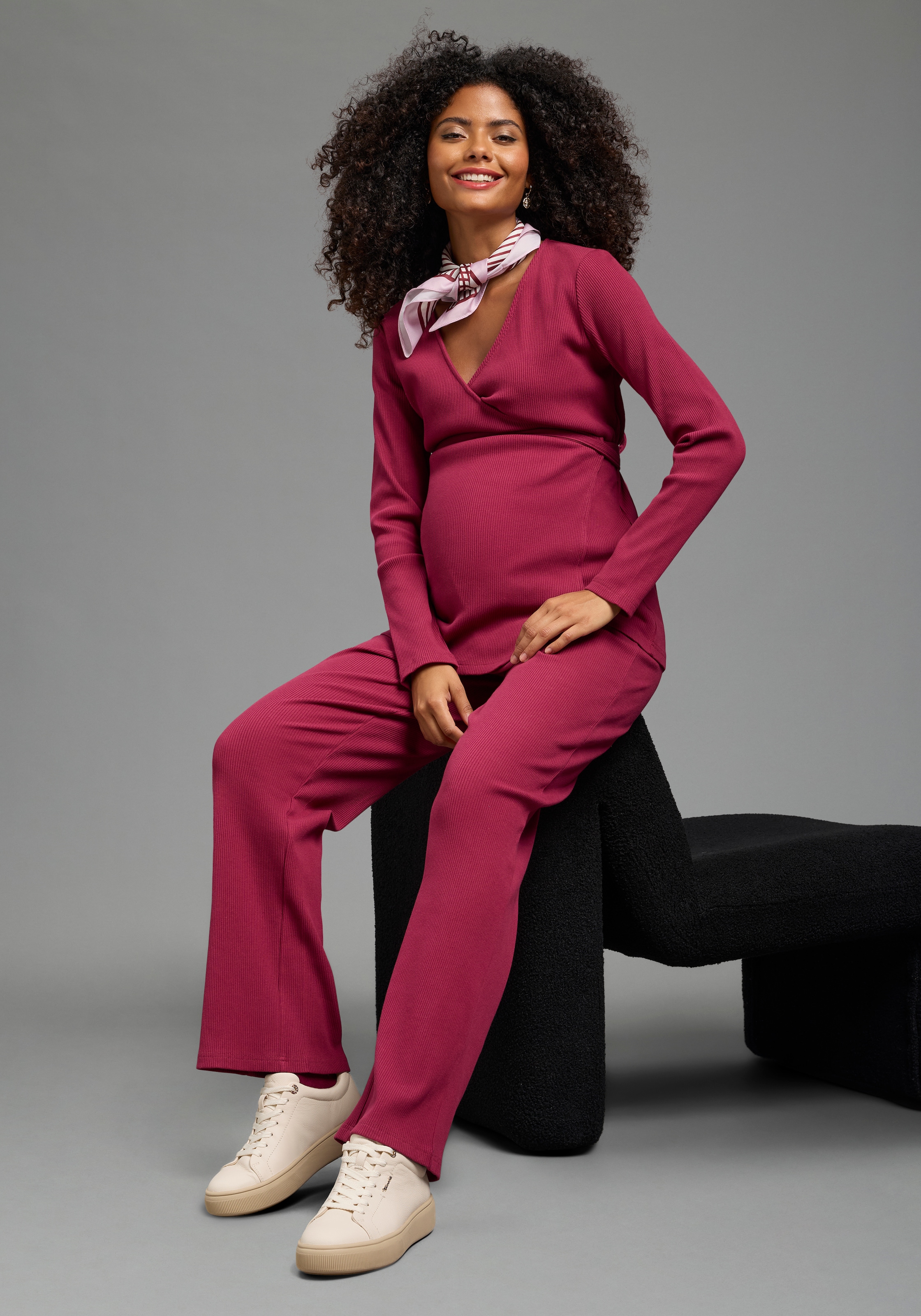 Neun Monate Umstandshose »Weite Jerseyhose für Schwangerschaft & Stillzeit, elastische Rippware«  Umstands-Hose aus Rippware mit weitem Bein