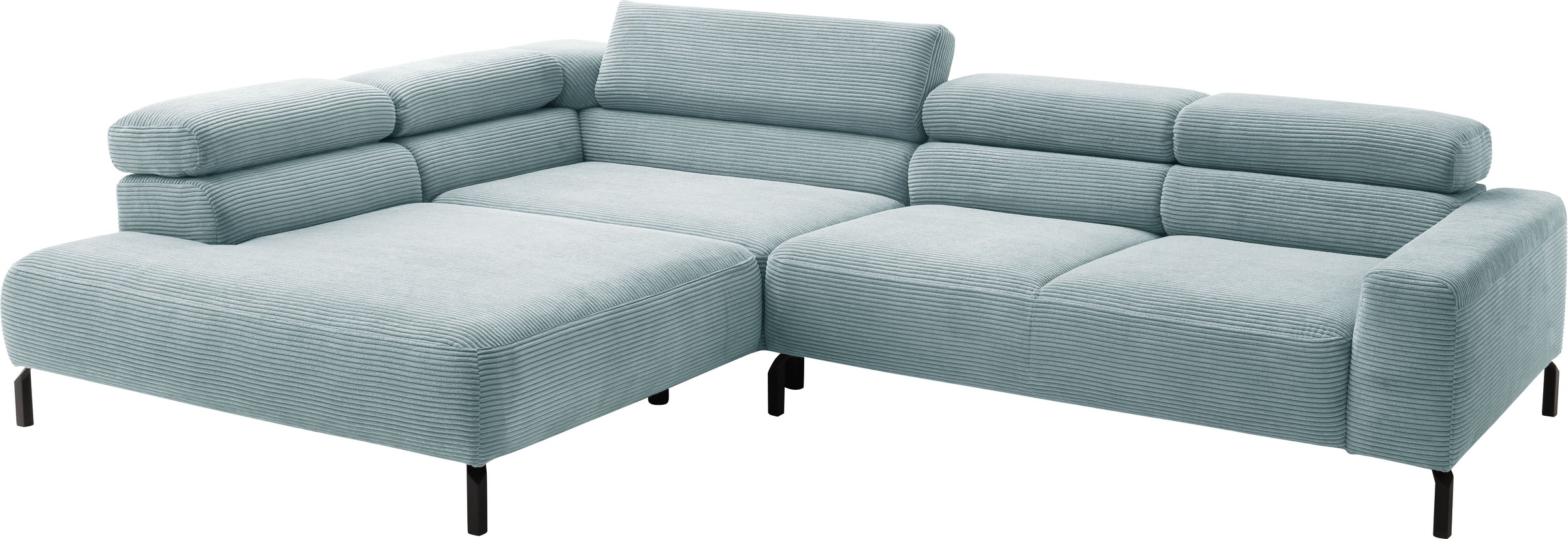 Places of Style Ecksofa »Antonelli, L-Form, inkl. Kopfteilverstellung, Breite 312 cm«, ohne Sitztiefenverstellung, in Cord, bleu