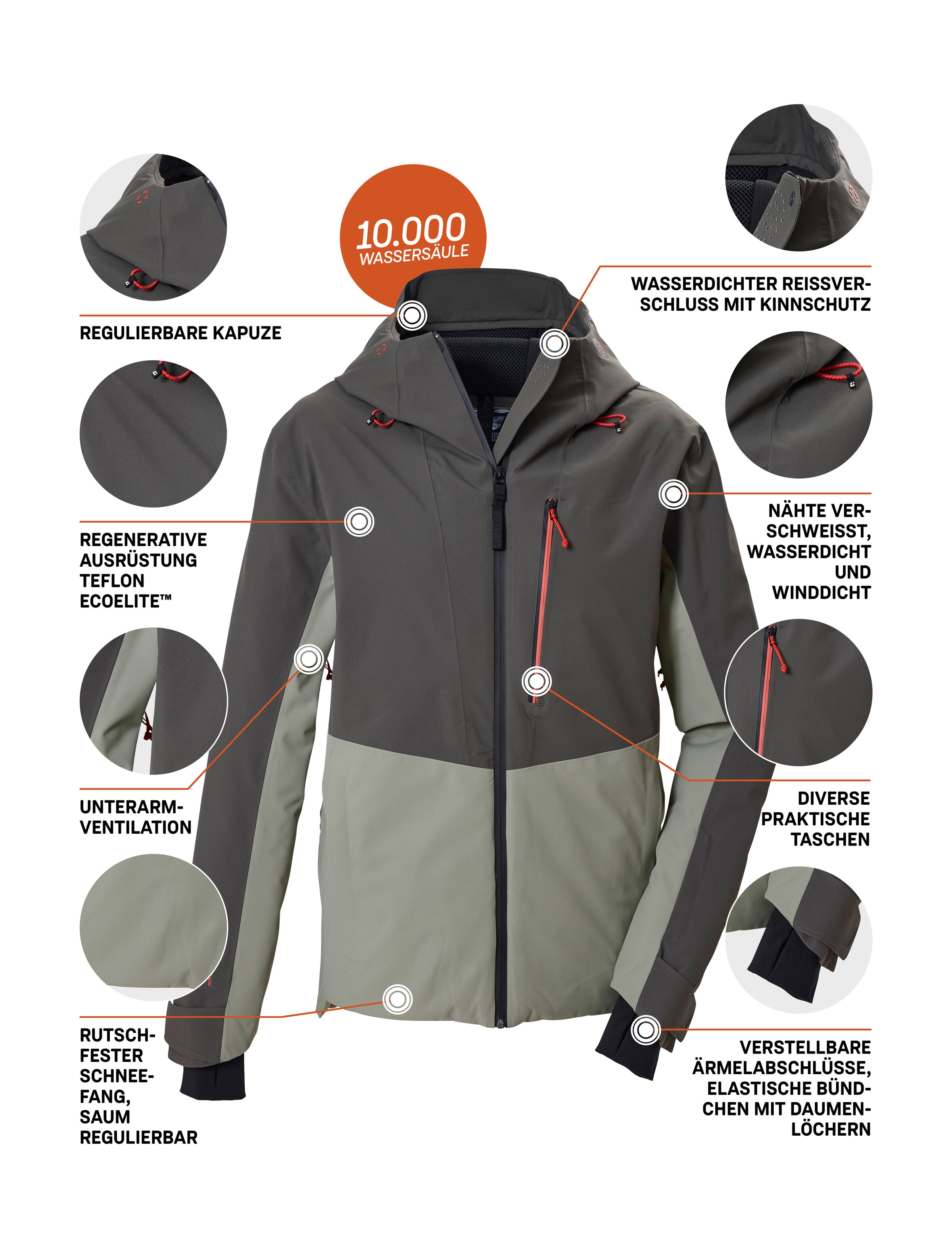Killtec Skijacke »KSW 65 MN SKI JCKT« Wasserdicht, atmungsaktiv, verschweißte Nähte, viele Taschen