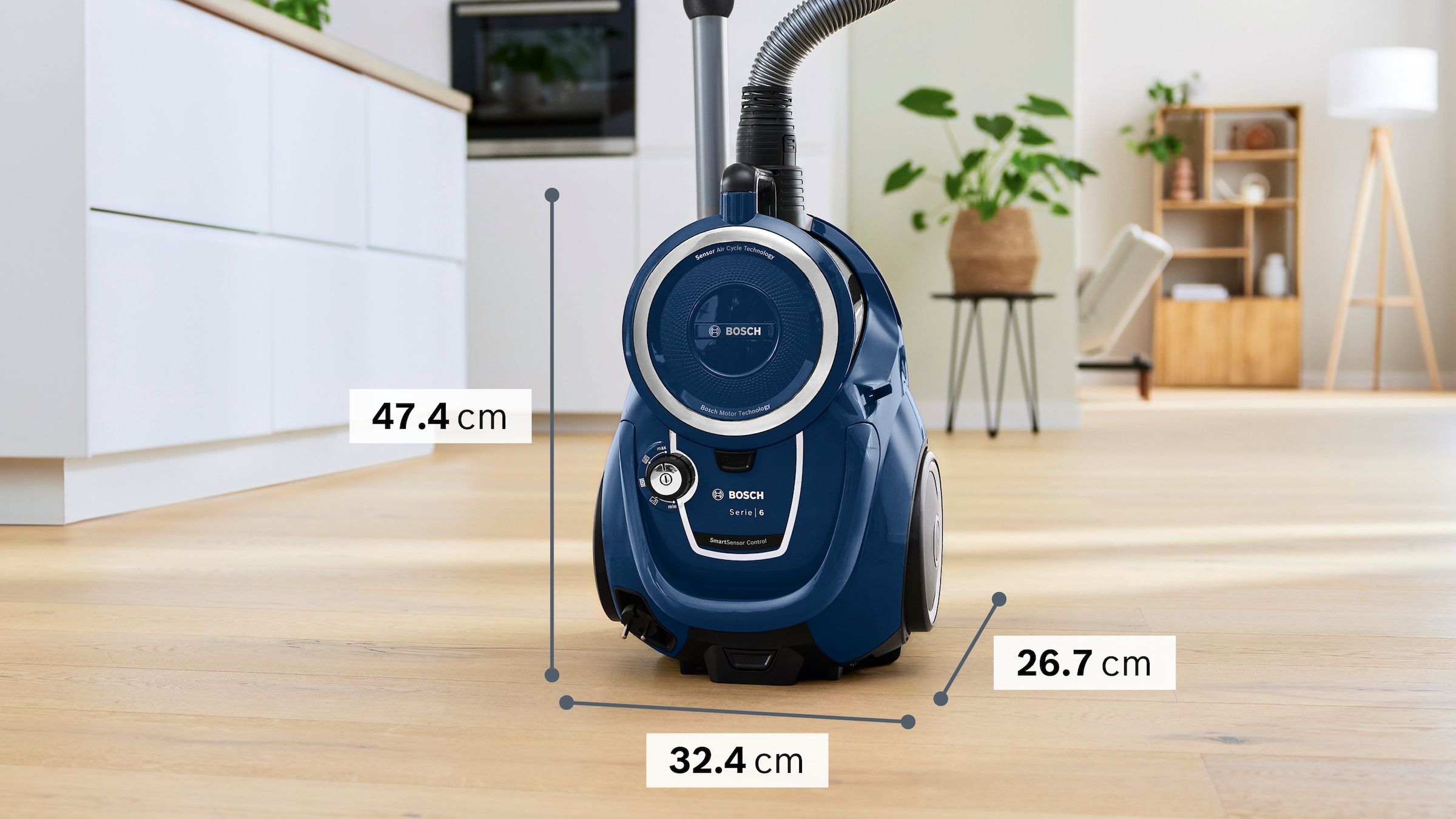 BOSCH Bodenstaubsauger »Serie 6 BGC41XECO, ideal für Allergiker, Hygiene-Filter«, beutellos, 10 Jahre Motorgarantie, XXL-Polsterdüse, lange Fugendüse, leise, blau