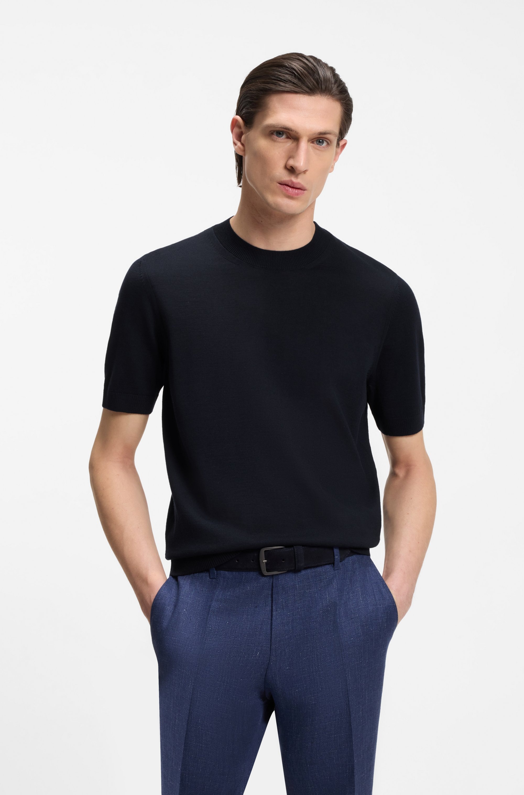 BOSS Kurzarmpullover "Umauro" aus Merinowolle, regular fit