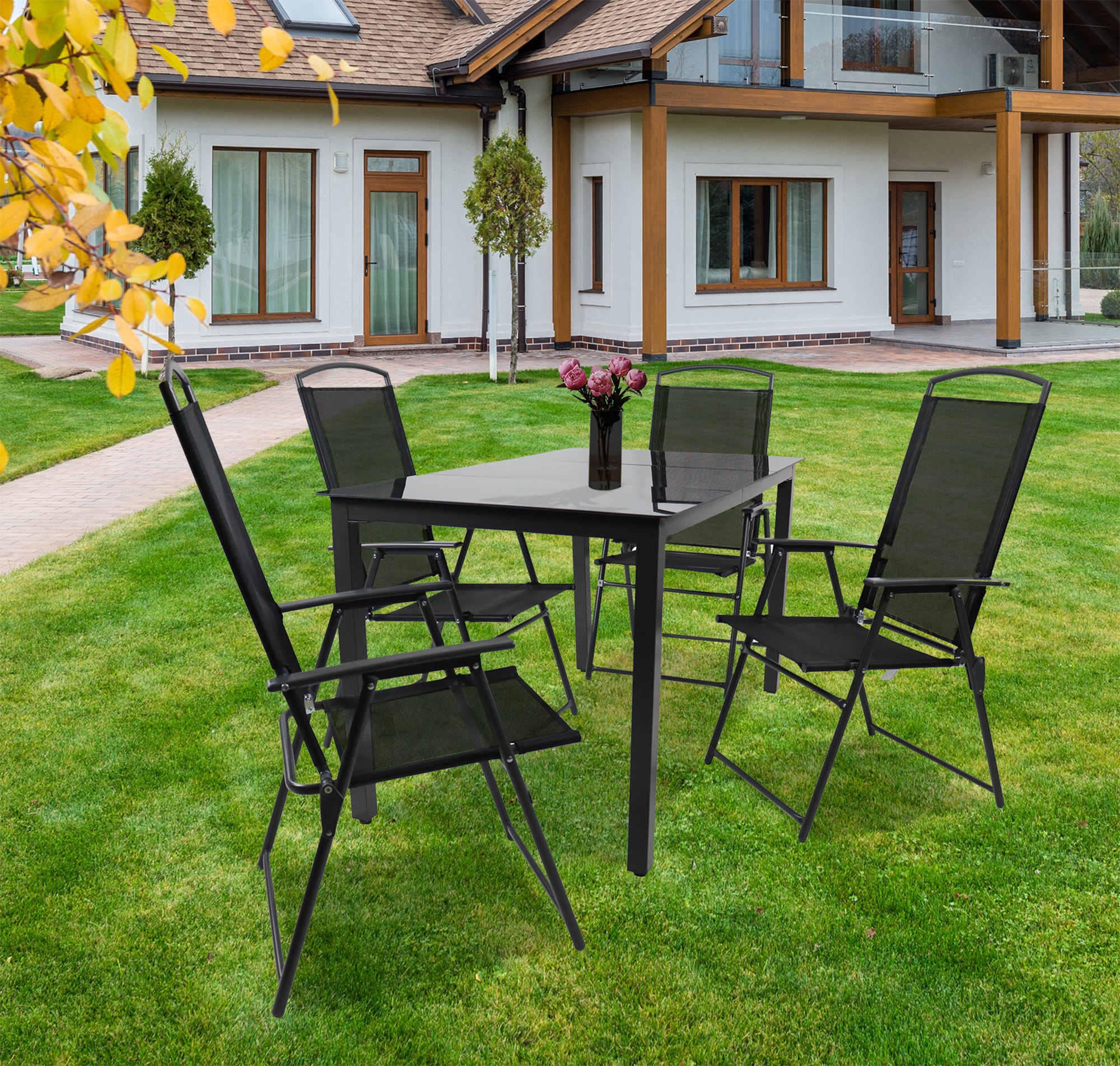 VCM Garten-Essgruppe »VCM 5-tlg Gartenmöbel Set | Sitzgruppe Essgruppe | 1x Tisch, 4x Stühle | Tisch Maße ca. H. 76 x B. 140 x T. 80 cm | Hochlehner Set 140M«, (5 tlg., 140S)