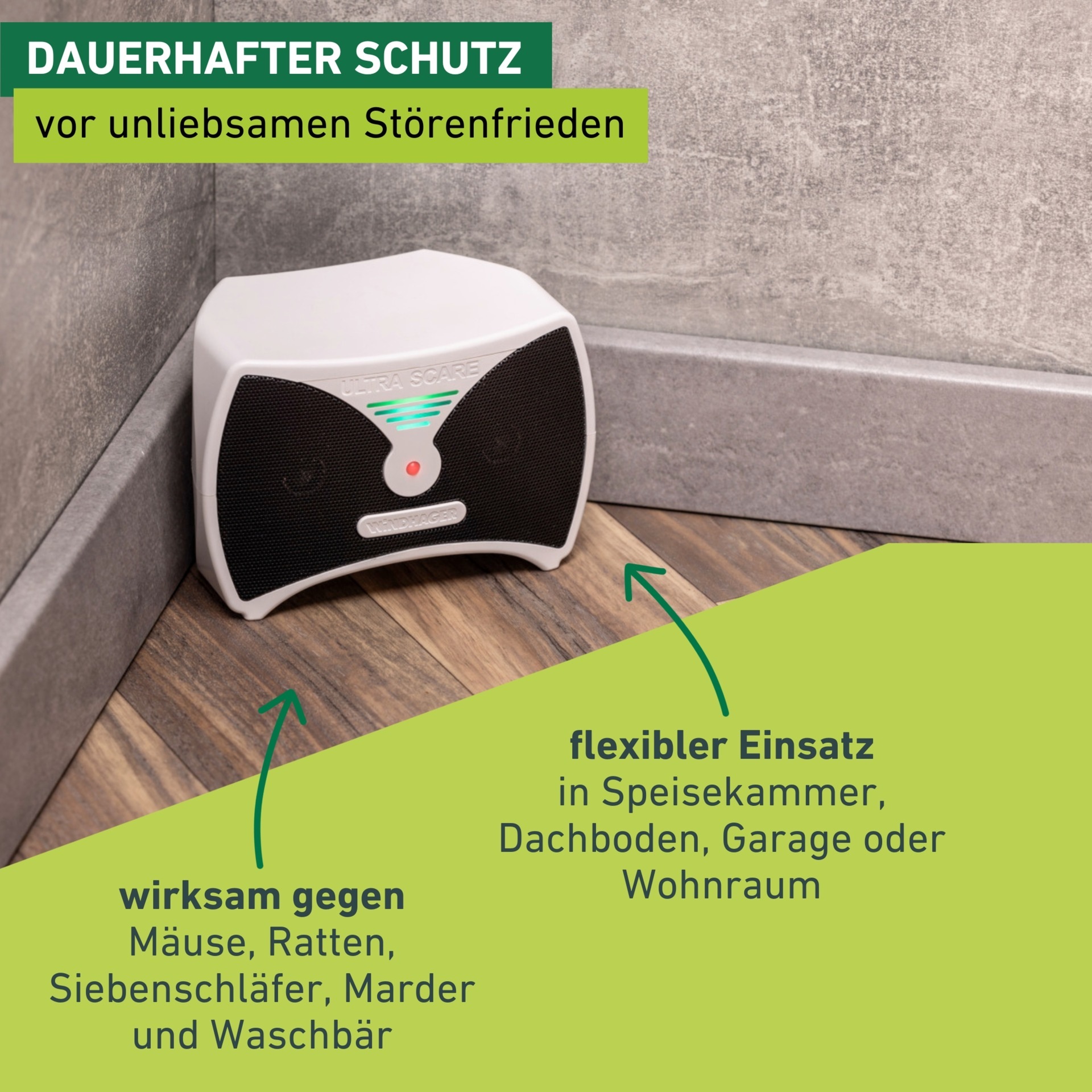Windhager Ultraschall-Tierabwehr »Maus- und Rattenabwehr Ultra Scare, akkubetrieben« Schädlingsbekämpfung, Laufzeit bis zu 10 Tagen, Mäuse vertreiben