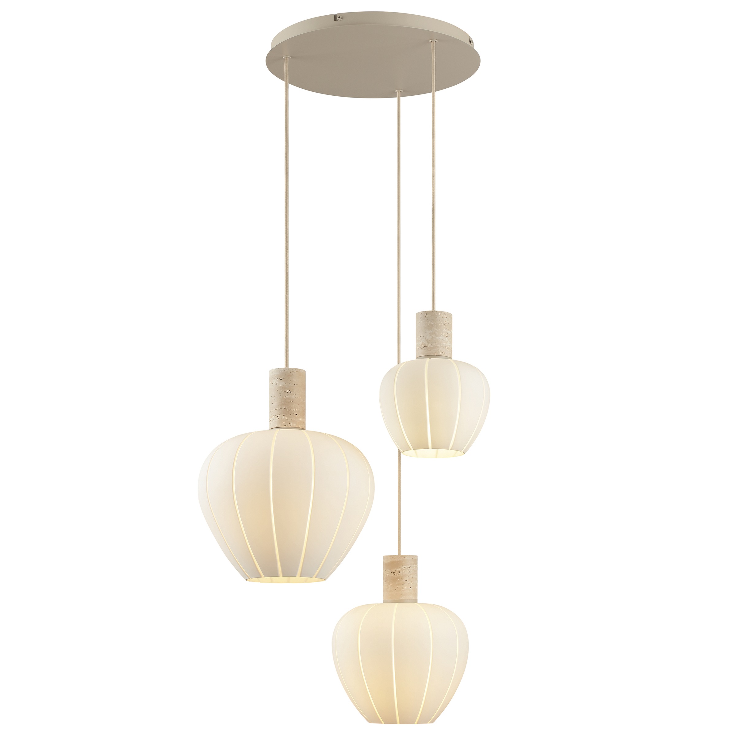 lumiCouture Pendelleuchte »Annie« E27 1 Stk. Höhe 150 cm, E27, Kabel kürzbar, Glas/Travertin Stein, weiß beige