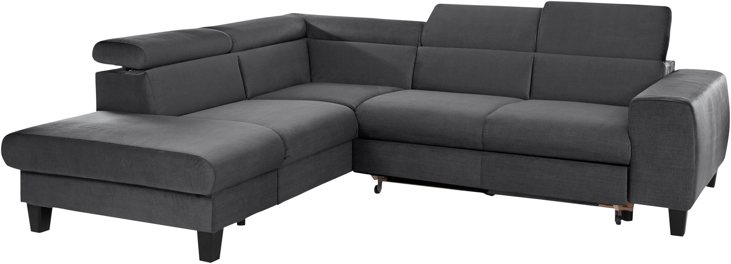 Ecksofa COTTA "Morven L-Form", grau (schwarzgrau), B:249cm H:75cm T:207cm, Microfaser PRIMABELLE (100% Polyester);Flachgewebe (100% Polyester);Samtvelours (100% Polyester), Sofas, Ecksofa, wahlweise mit Bettfunktion, Bettkasten & Wireless-Charger 3
