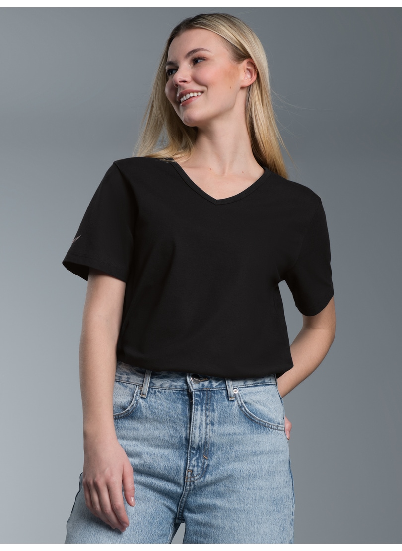Trigema T-Shirt "TRIGEMA T Shirt aus Biobaumwolle mit V-Ausschnitt" 1 Stk. günstig online kaufen