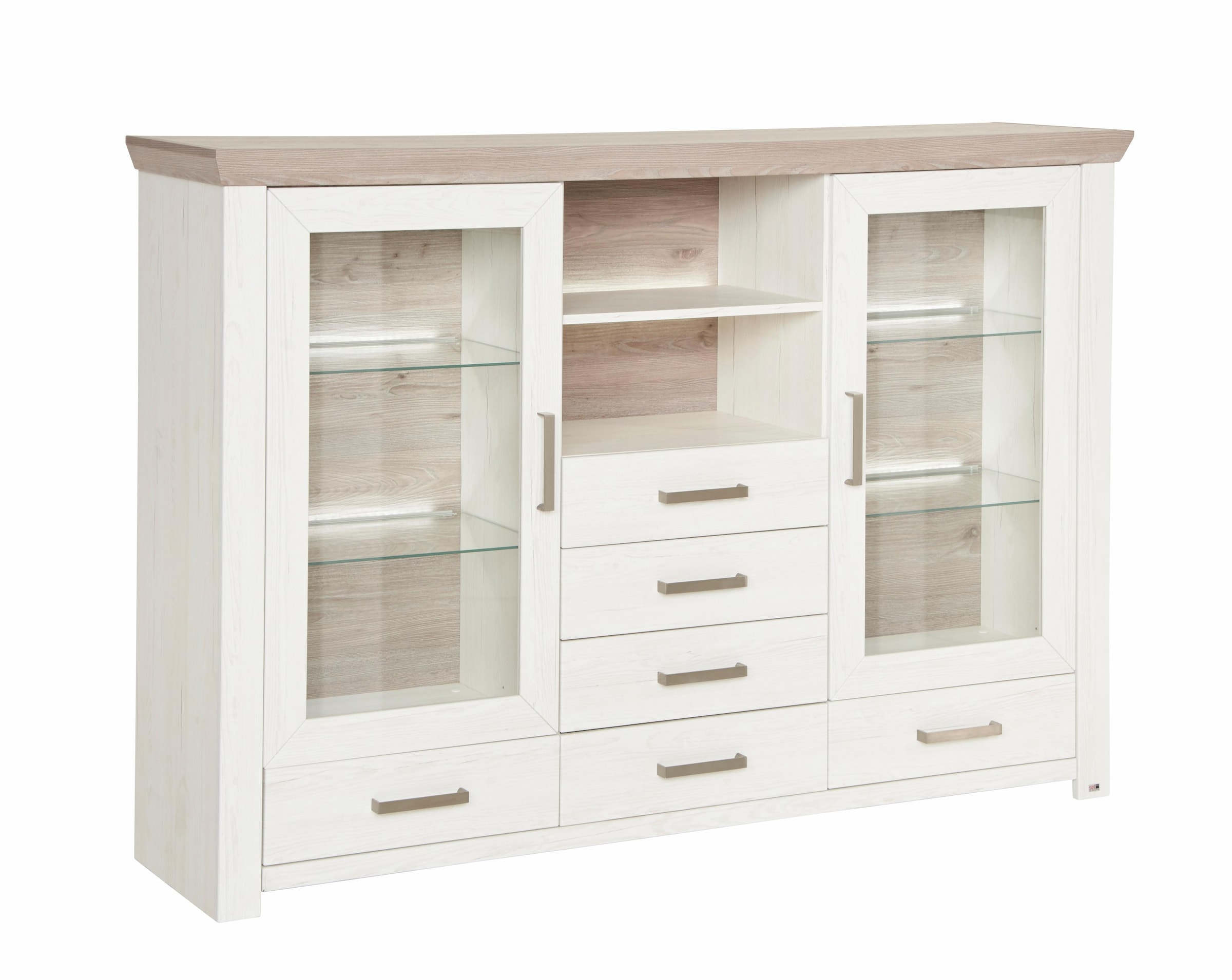 set one by Musterring Highboard »York«, Typ 56, mit Glastüren, Beleuchtung optional, B 184 cm