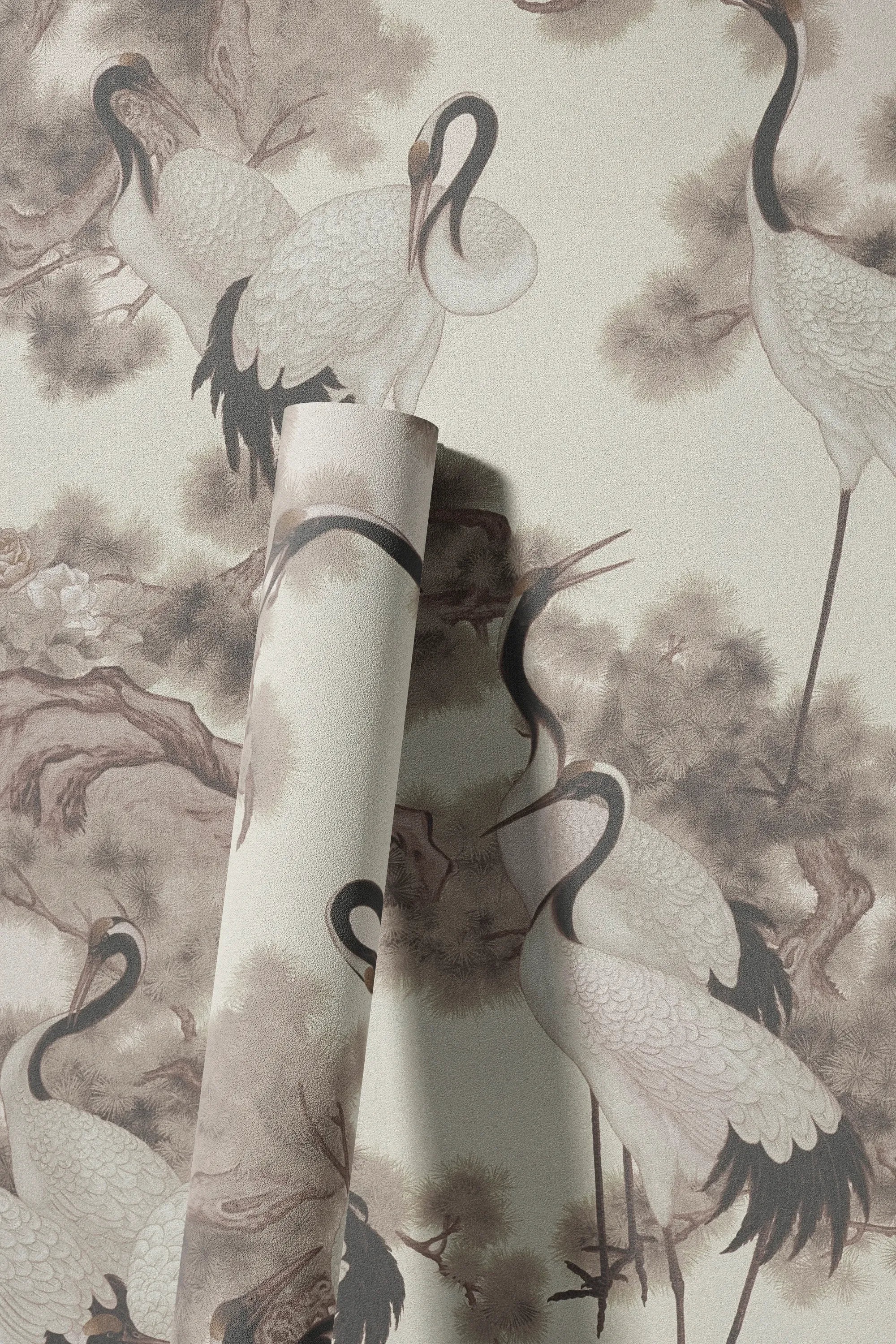 living walls Vliestapete »LIMITED – Kraniche in Tuscheoptik« Motiv | asiatisch | naturalistisch leicht strukturiert Elegante Kraniche im asiatischen Aquarell- und Tusche-Stil