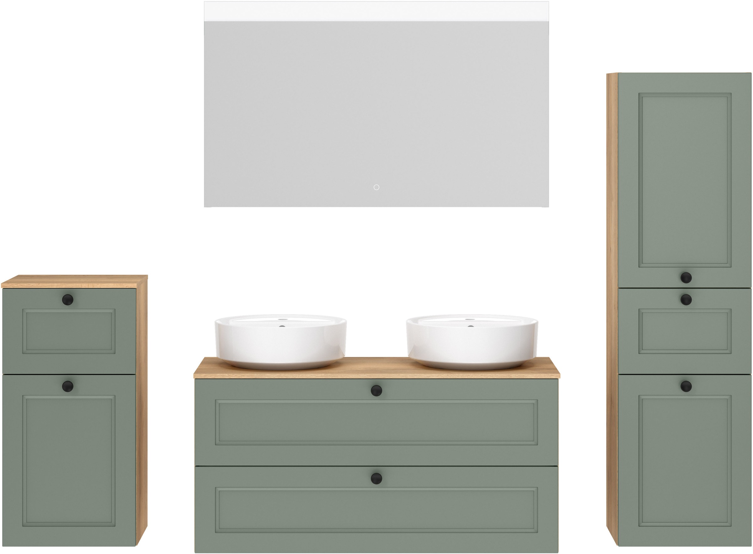 nobilia® Badmöbel-Set »Cascada« Set, inkl.  2 Aufsatzwaschbecken und beleuchtetem  Spiegel mit Touch-Sensor, 6 Stk. tlg.