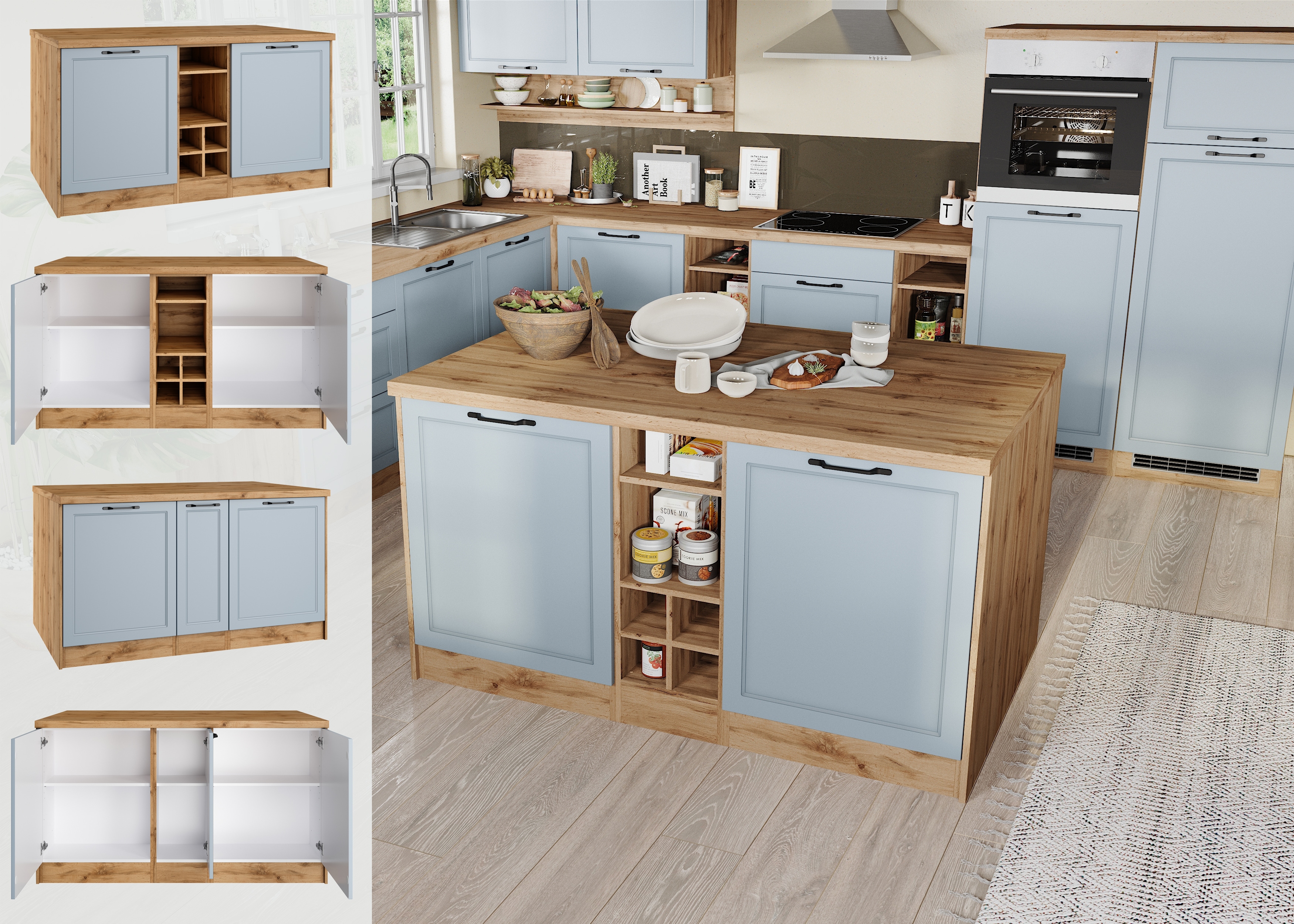 KOCHSTATION Kücheninsel "KS-Lana, Breite 153 cm" MDF-Fronten, Arbeitsplatte 38mm stark