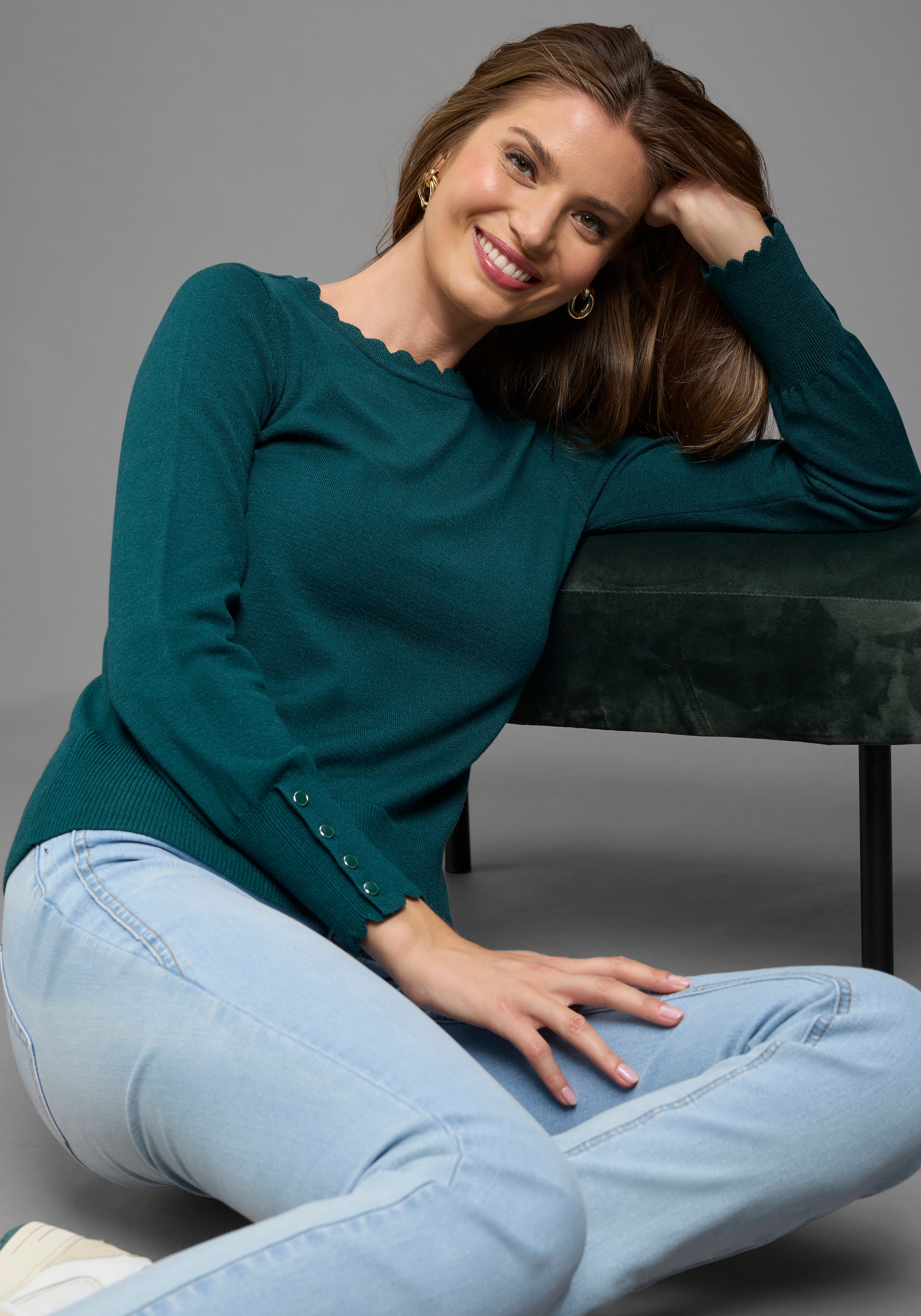 Laura Scott Strickpullover kuscheliger Feinstrick mit femininer Wellenkante