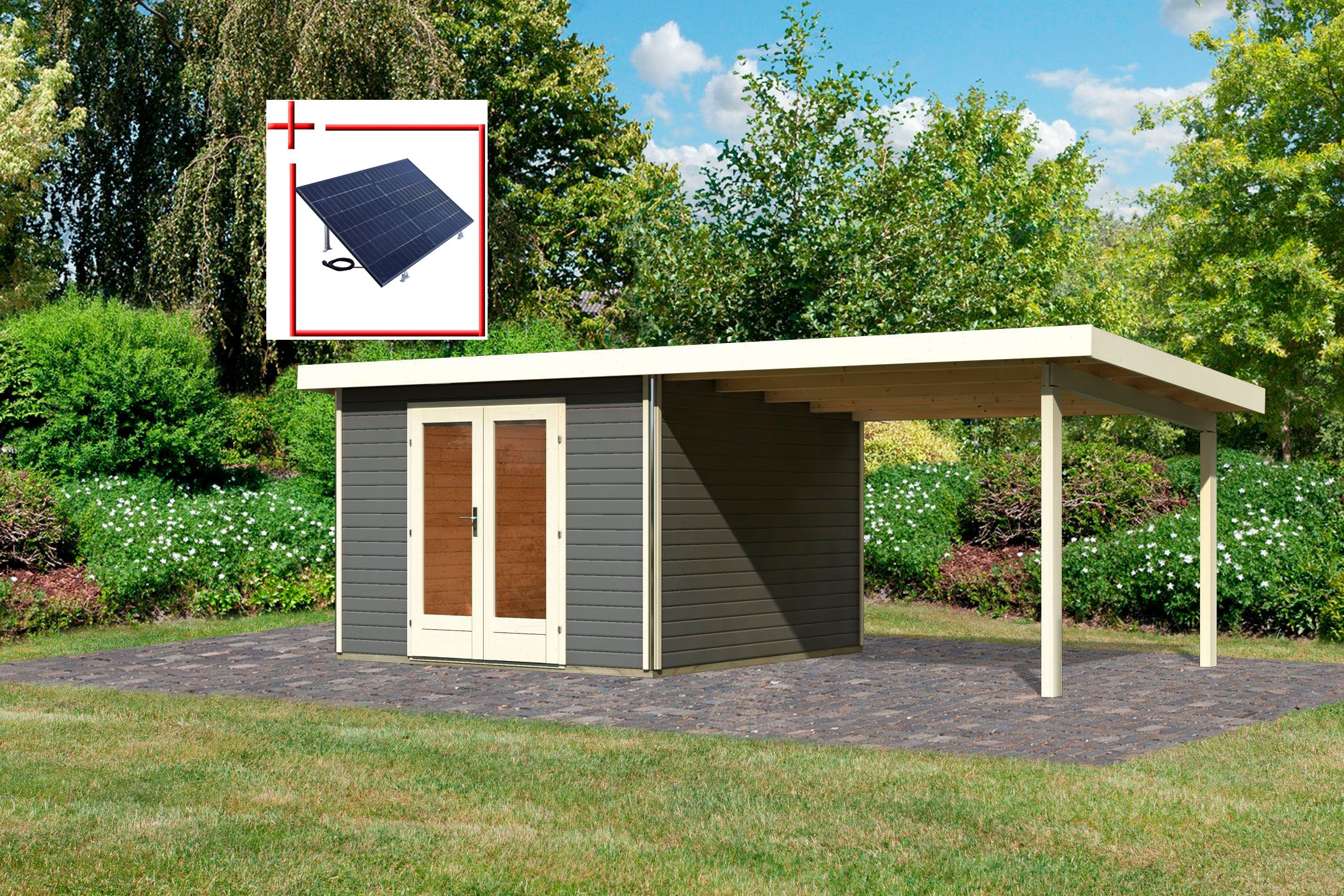 Karibu Gartenhaus "Rabensee 1", (Set), mit Anbaudach 3,30 m, terragrau günstig online kaufen