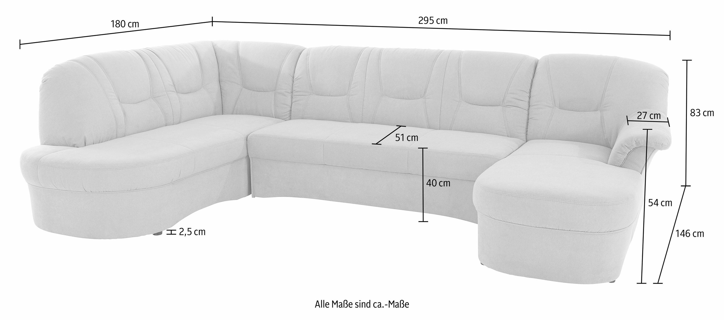 DOMO collection Wohnlandschaft »Sarafina, zeitlos und komfortabel, optional mit Federkern, U-Form«, wahlweise mit Bettfunktion