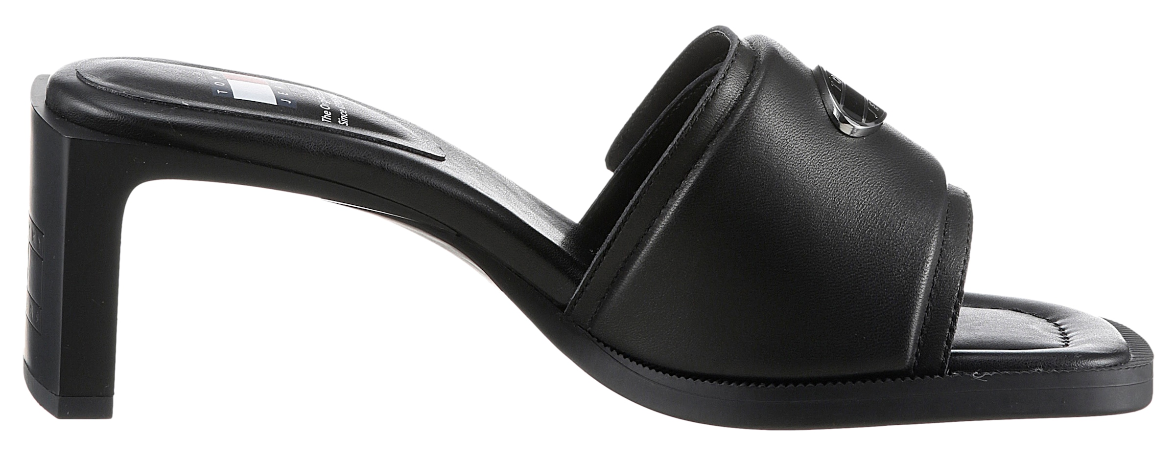 Tommy Jeans Pantolette »THE SOHO HEEL LEATHER«, Partymode, Sommerschuh mit breiter Bandage