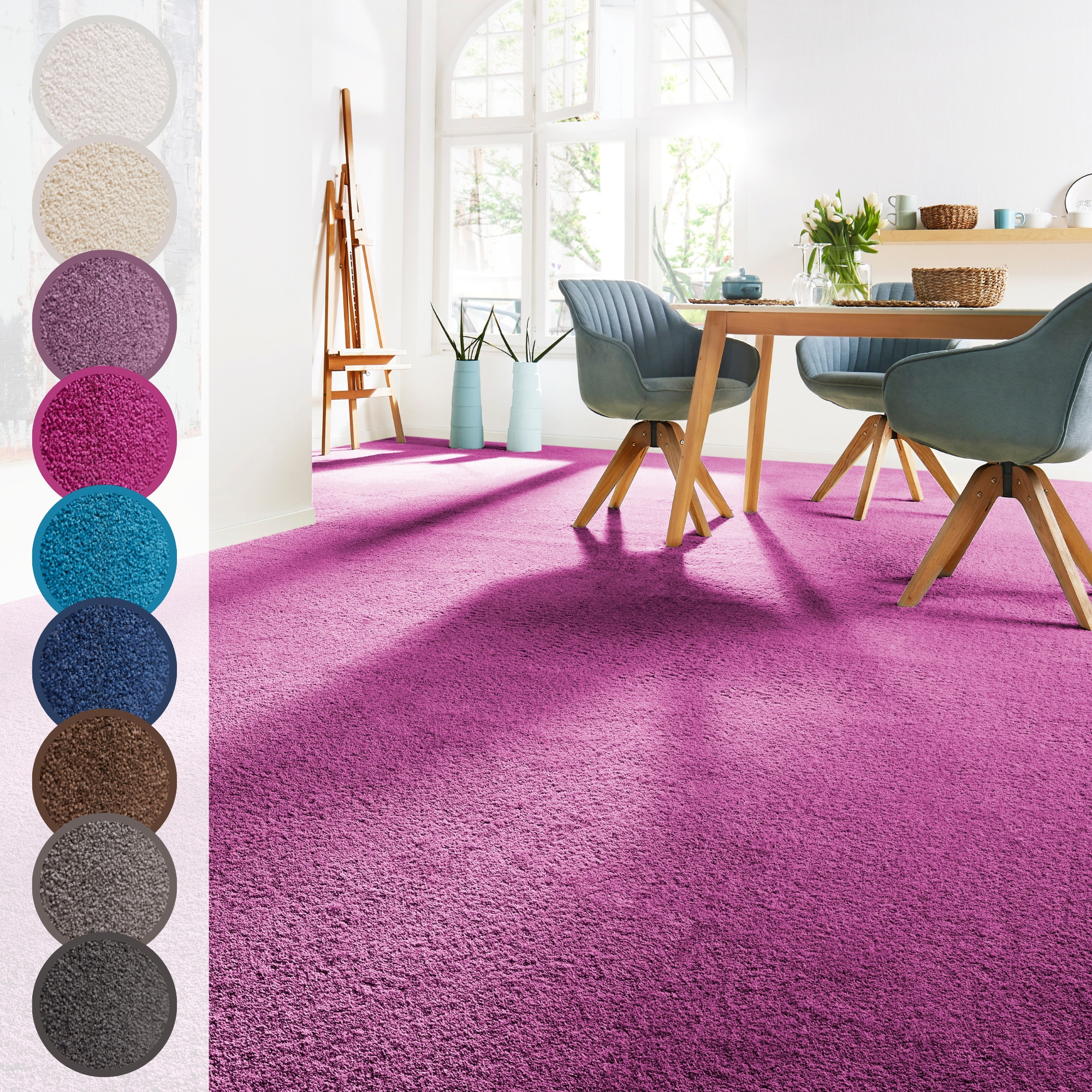 Andiamo Teppichboden "Sophie, Frisee-Velours, Gesamthöhe 12 mm, Luxusklasse LC3" rechteckig Uni Farben, Breite 400 cm oder 500 cm, strapazierfähig & pflegeleicht
