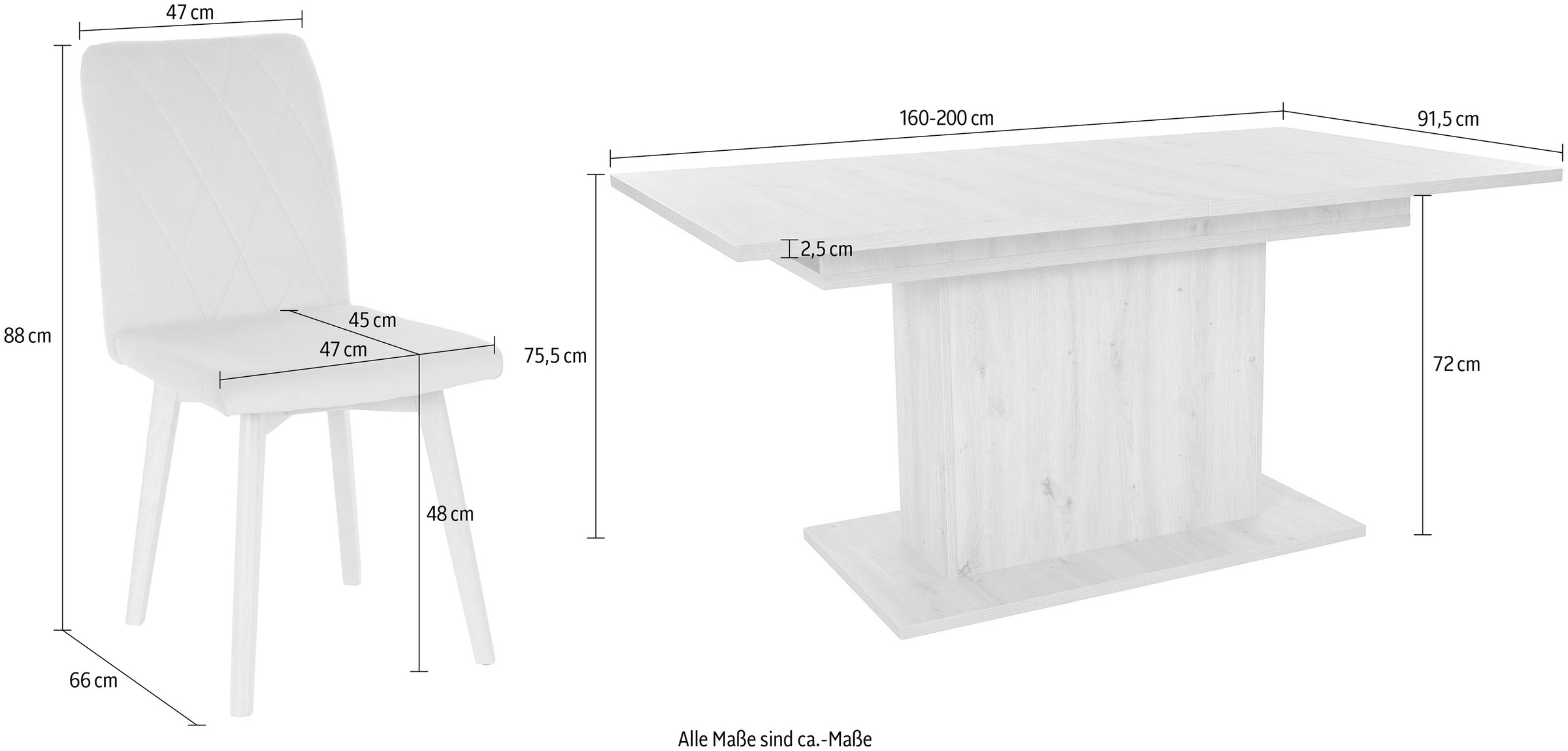 Home affaire Essgruppe »Sabrina + Brest«, (Spar-Set, 5 tlg.), Breite 160-200 cm, 4x Esszimmerstühle Gestell aus Buche Massivholz