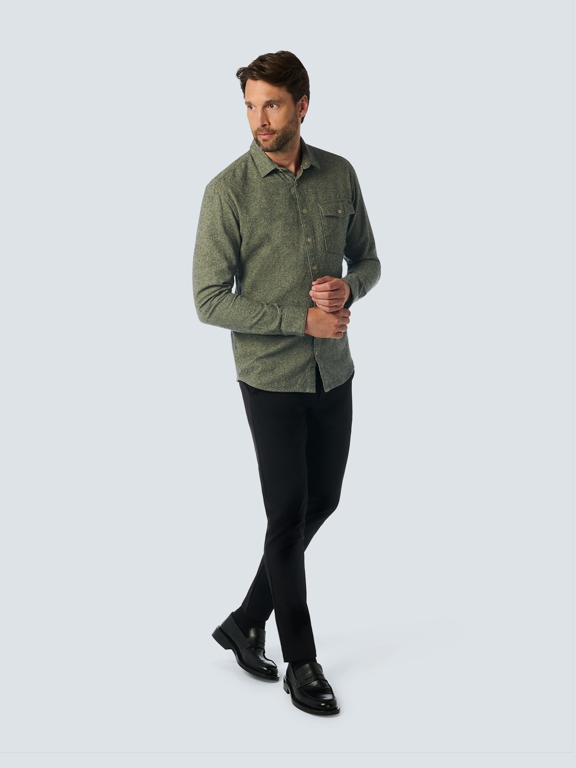 NO EXCESS Langarmhemd »No Excess Zweifarbiges Twill-Hemd«