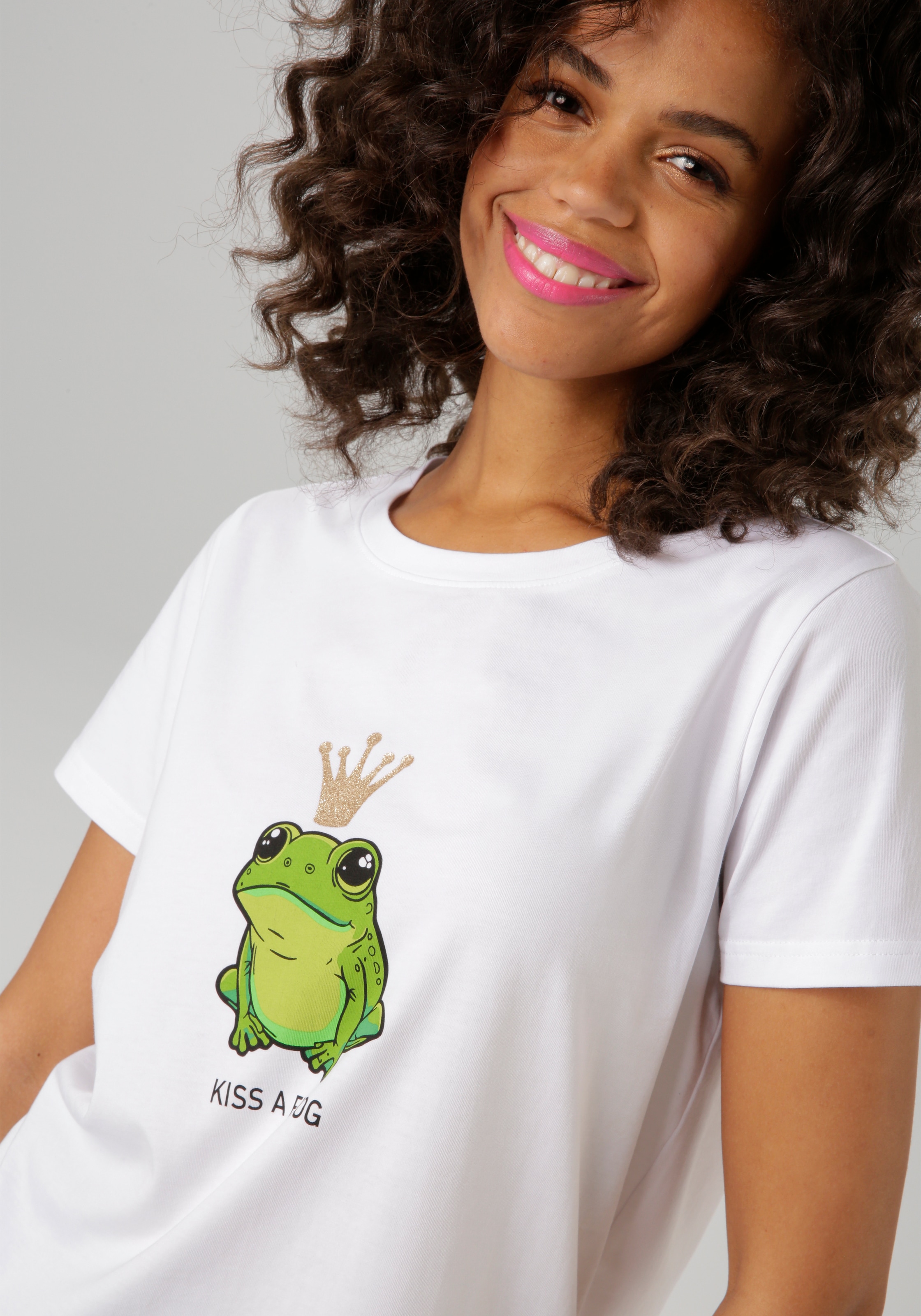 Aniston CASUAL T-Shirt, mit Frosch und glitzernder Krone bedruckt - NEUE KOLLEKTION