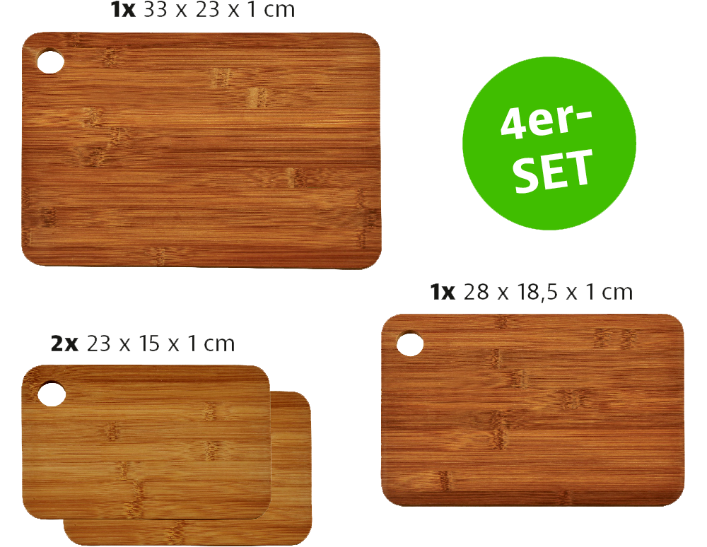 KESPER® Schneidebrett, (Set, 4 St.), aus FSC®-zertifiziertem dunklen Bambus